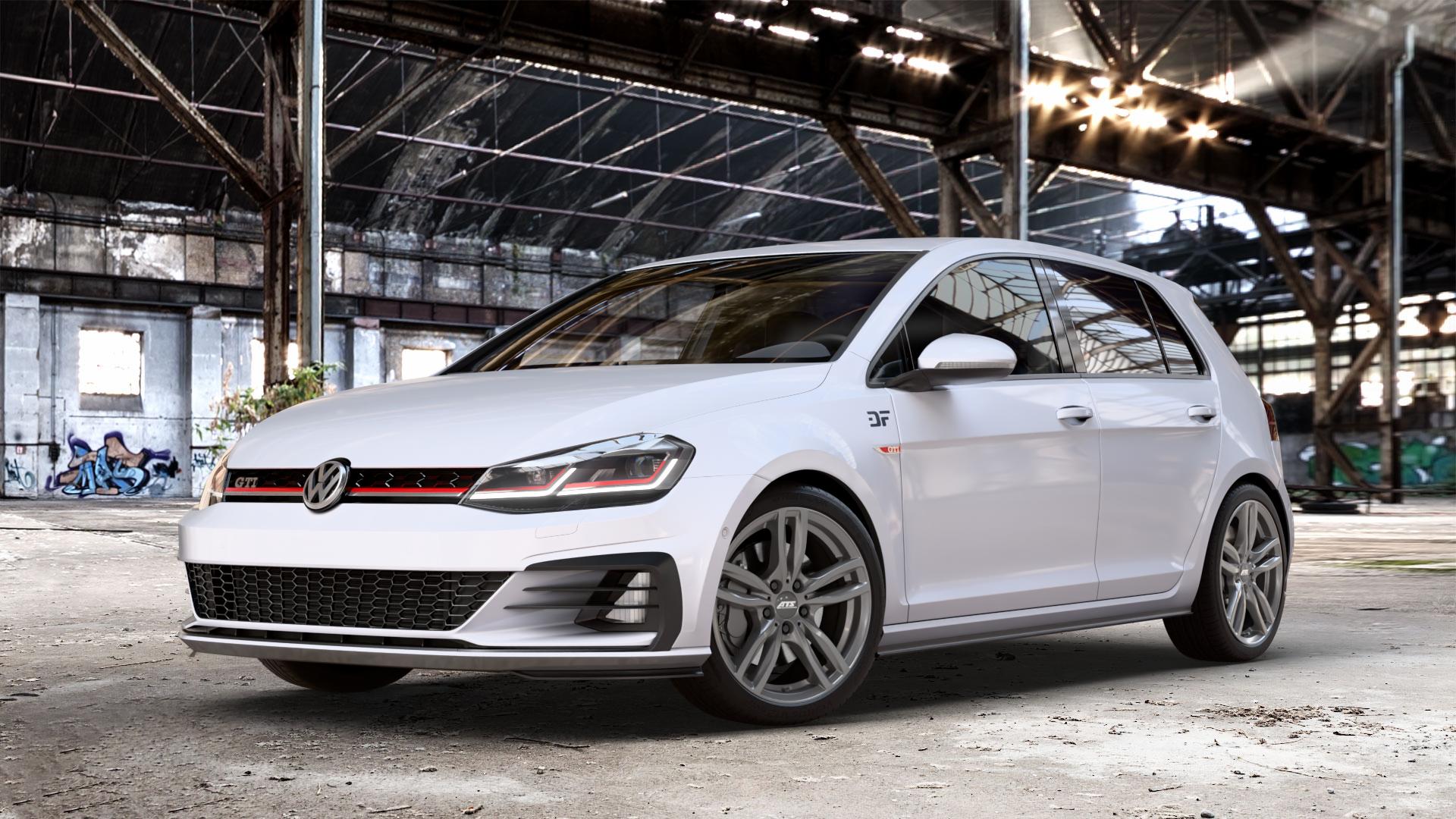 ATS Evolution dark-grey Felge mit Reifen grau in 18Zoll Winterfelge Alufelge auf weissem unilack Volkswagen (VW) Golf 7 Facelift 2,0l GTI Performance 180kW (245 PS) 169kW (230 ⬇️ mit 15mm Tieferlegung ⬇️ Old Industrial Hall_max_4400mm_2024 Frontansicht_1
