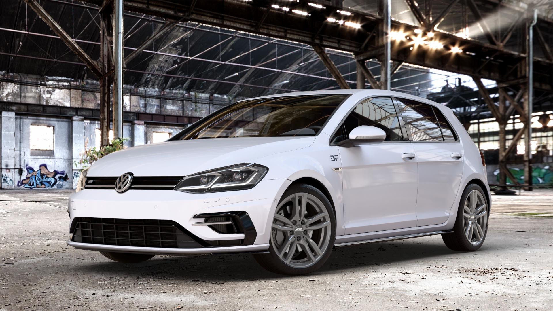 ATS Evolution dark-grey Felge mit Reifen grau in 18Zoll Winterfelge Alufelge auf weissem unilack Volkswagen (VW) Golf 7 Facelift 2,0l R 4Motion 228kW (310 PS) 213kW (290 221kW (300 ⬇️ mit 15mm Tieferlegung ⬇️ Old Industrial Hall_max_4400mm_2024 Frontansicht_1
