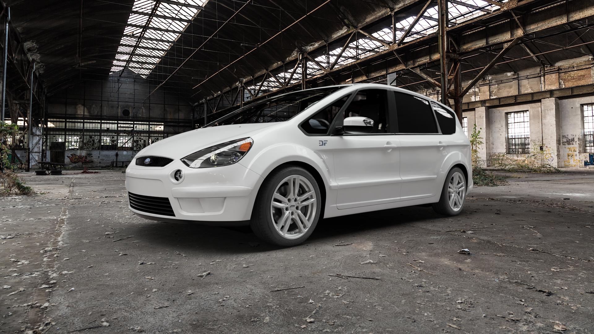 ATS Evolution polar-silber Felge mit Reifen in 18Zoll Winterfelge Alufelge auf weissem Ford S-Max Typ WA6 ⬇️ mit 15mm Tieferlegung ⬇️ Old Industrial Hall_max5000mm_2022 Frontansicht_1