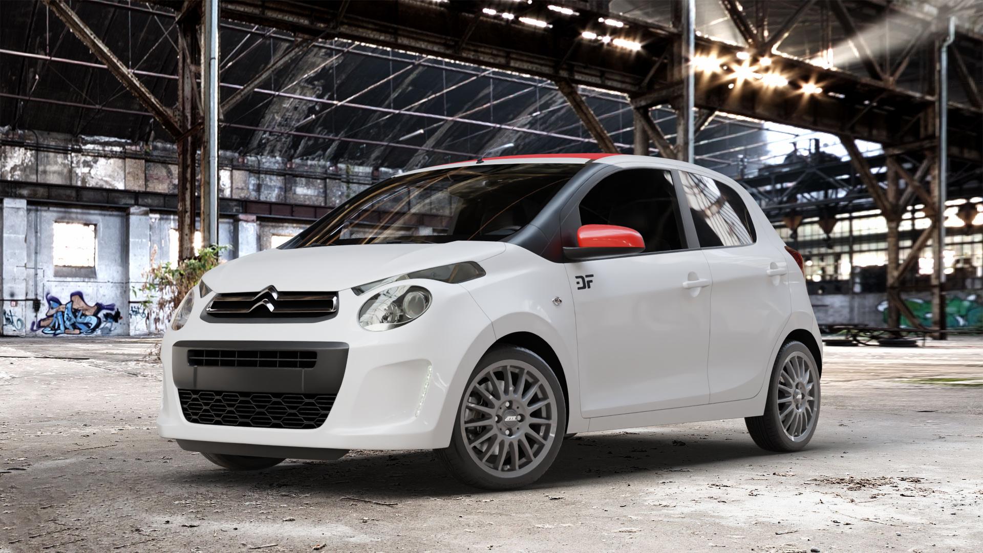 ATS Streetrallye dark-grey Felge mit Reifen grau in 16Zoll Winterfelge Alufelge auf weissem Citroen C1 II ⬇️ mit 15mm Tieferlegung ⬇️ Old Industrial Hall_max_4400mm_2024 Frontansicht_1