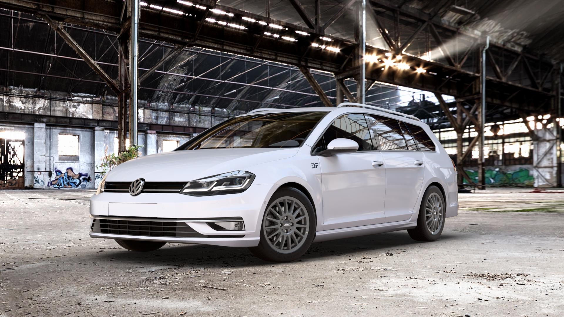 ATS Streetrallye dark-grey Felge mit Reifen grau in 16Zoll Winterfelge Alufelge auf weissem unilack Volkswagen (VW) Golf 7 Variant Facelift ⬇️ mit 15mm Tieferlegung ⬇️ Old Industrial Hall_max_5300mm_2024 Frontansicht_1