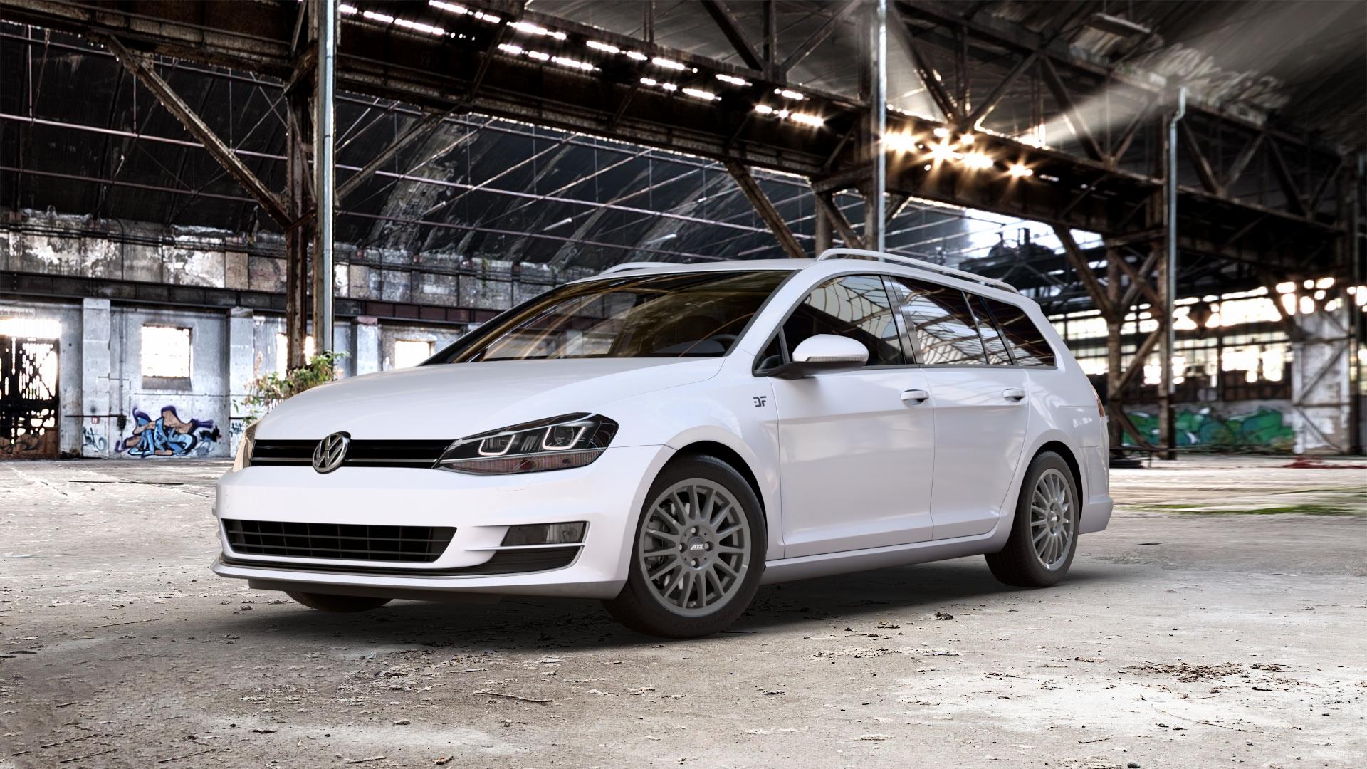 ATS Streetrallye dark-grey Felge mit Reifen grau in 16Zoll Winterfelge Alufelge auf weissem Volkswagen (VW) Golf 7 Variant ⬇️ mit 15mm Tieferlegung ⬇️ Old Industrial Hall_max_5300mm_2024 Frontansicht_1
