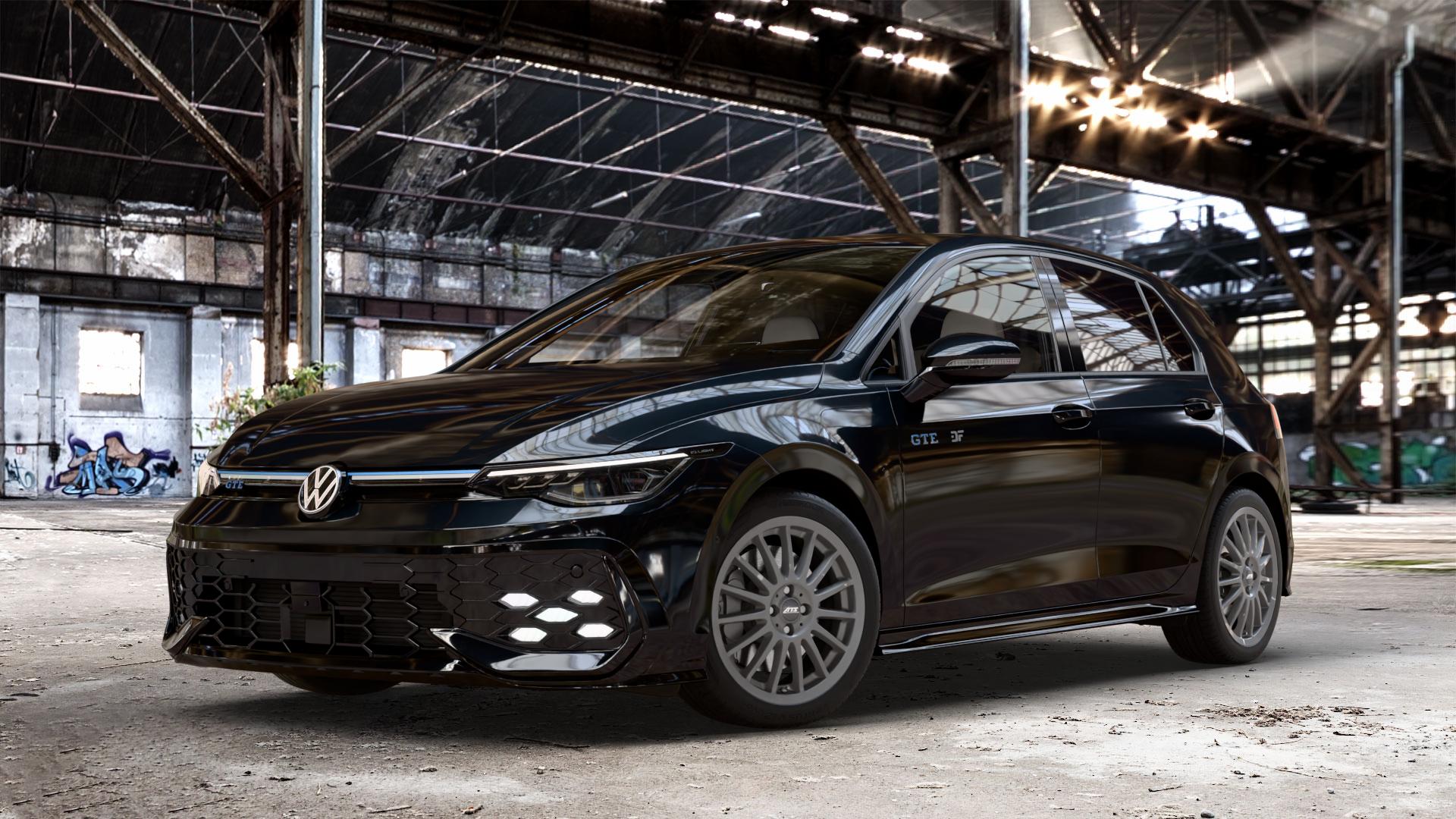 ATS Streetrallye dark-grey Felge mit Reifen grau in 17Zoll Winterfelge Alufelge auf schwarzem Volkswagen (VW) Golf 8 Facelift 1,5l TSI GTE 130kW Hybrid (177 PS) ⬇️ mit 15mm Tieferlegung ⬇️ Old Industrial Hall_max_4400mm_2024 Frontansicht_1