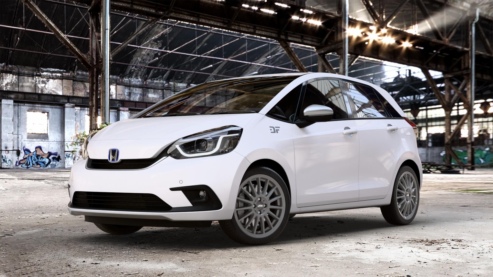 ATS Streetrallye dark-grey Felge mit Reifen grau in 17Zoll Winterfelge Alufelge auf weissem Honda Jazz V (GR) ⬇️ mit 15mm Tieferlegung ⬇️ Old Industrial Hall_max_4400mm_2024 Frontansicht_1