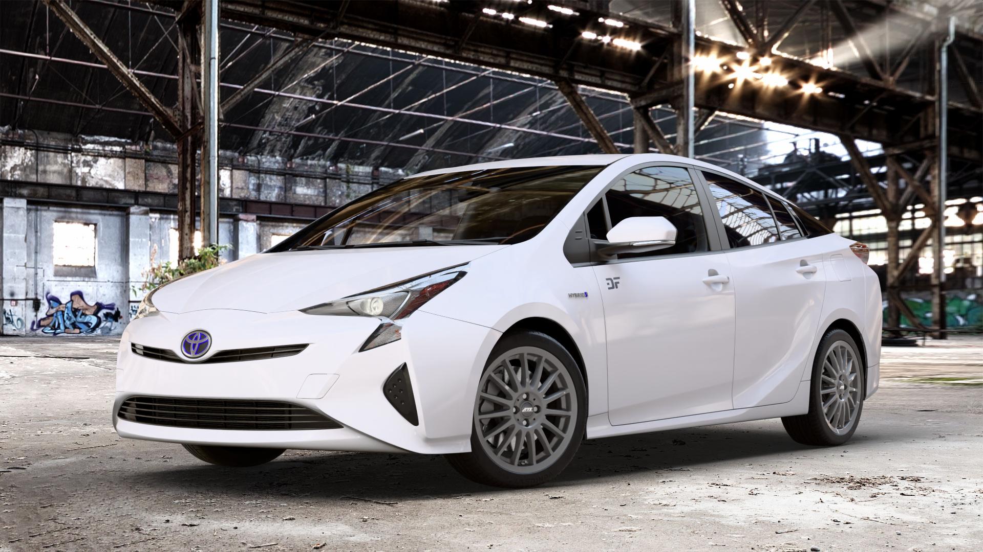 ATS Streetrallye dark-grey Felge mit Reifen grau in 17Zoll Winterfelge Alufelge auf weissem Toyota Prius IV Typ XW5 ⬇️ mit 15mm Tieferlegung ⬇️ Old Industrial Hall_max_4400mm_2024 Frontansicht_1