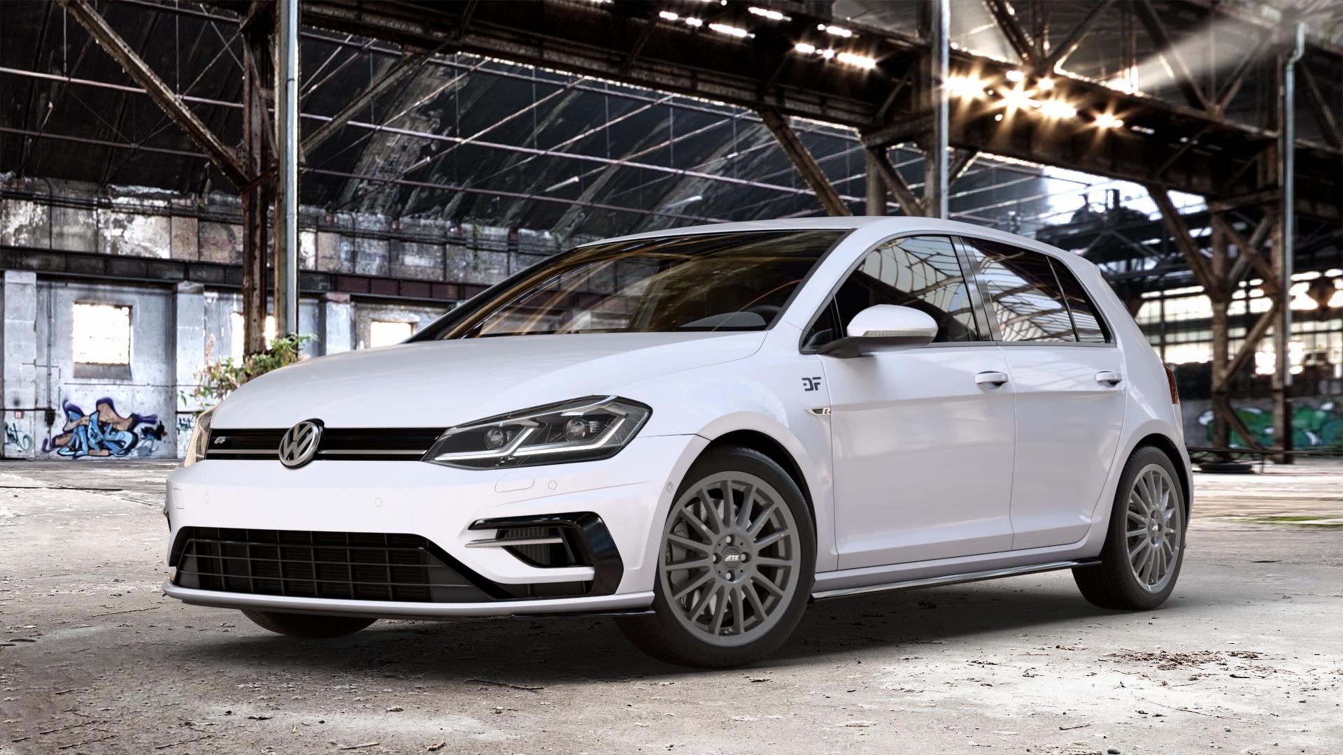 ATS Streetrallye dark-grey Felge mit Reifen grau in 17Zoll Winterfelge Alufelge auf weissem unilack Volkswagen (VW) Golf 7 Facelift 2,0l R 4Motion 228kW (310 PS) 213kW (290 221kW (300 ⬇️ mit 15mm Tieferlegung ⬇️ Old Industrial Hall_max_4400mm_2024 Frontansicht_1