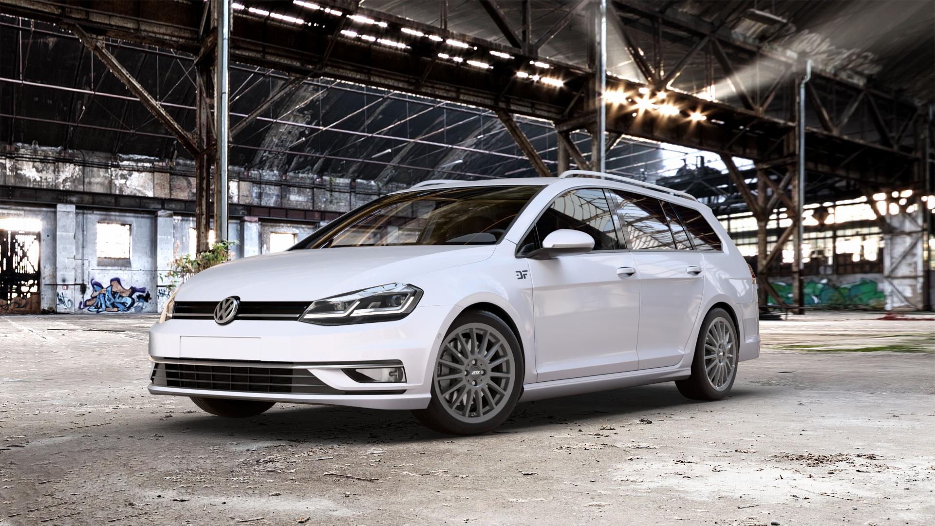 ATS Streetrallye dark-grey Felge mit Reifen grau in 17Zoll Winterfelge Alufelge auf weissem unilack Volkswagen (VW) Golf 7 Variant Facelift ⬇️ mit 15mm Tieferlegung ⬇️ Old Industrial Hall_max_5300mm_2024 Frontansicht_1