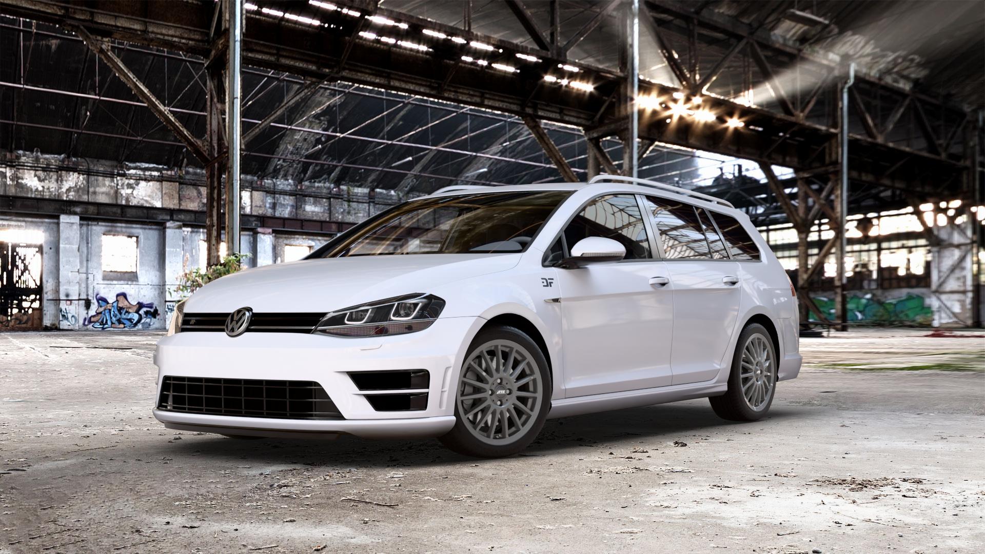 ATS Streetrallye dark-grey Felge mit Reifen grau in 17Zoll Winterfelge Alufelge auf weissem Volkswagen (VW) Golf 7 Variant 2,0l R 4Motion 221kW (300 PS) Facelift 213kW (290 228kW (310 ⬇️ mit 15mm Tieferlegung ⬇️ Old Industrial Hall_max_5300mm_2024 Frontansicht_1