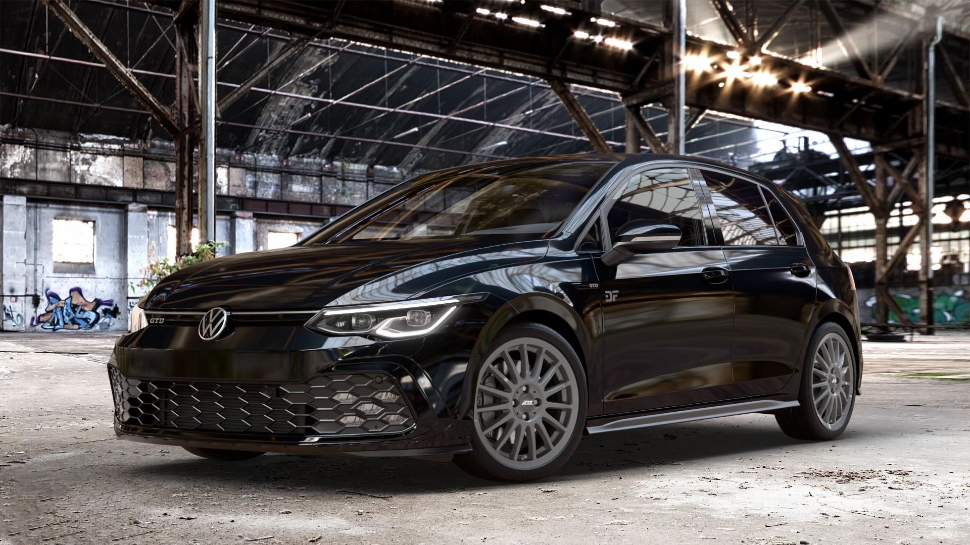 ATS Streetrallye dark-grey Felge mit Reifen grau in 18Zoll Winterfelge Alufelge auf schwarzem metallic Volkswagen (VW) Golf 8 2,0l GTD 147kW (200 PS) ⬇️ mit 15mm Tieferlegung ⬇️ Old Industrial Hall_max_4400mm_2024 Frontansicht_1