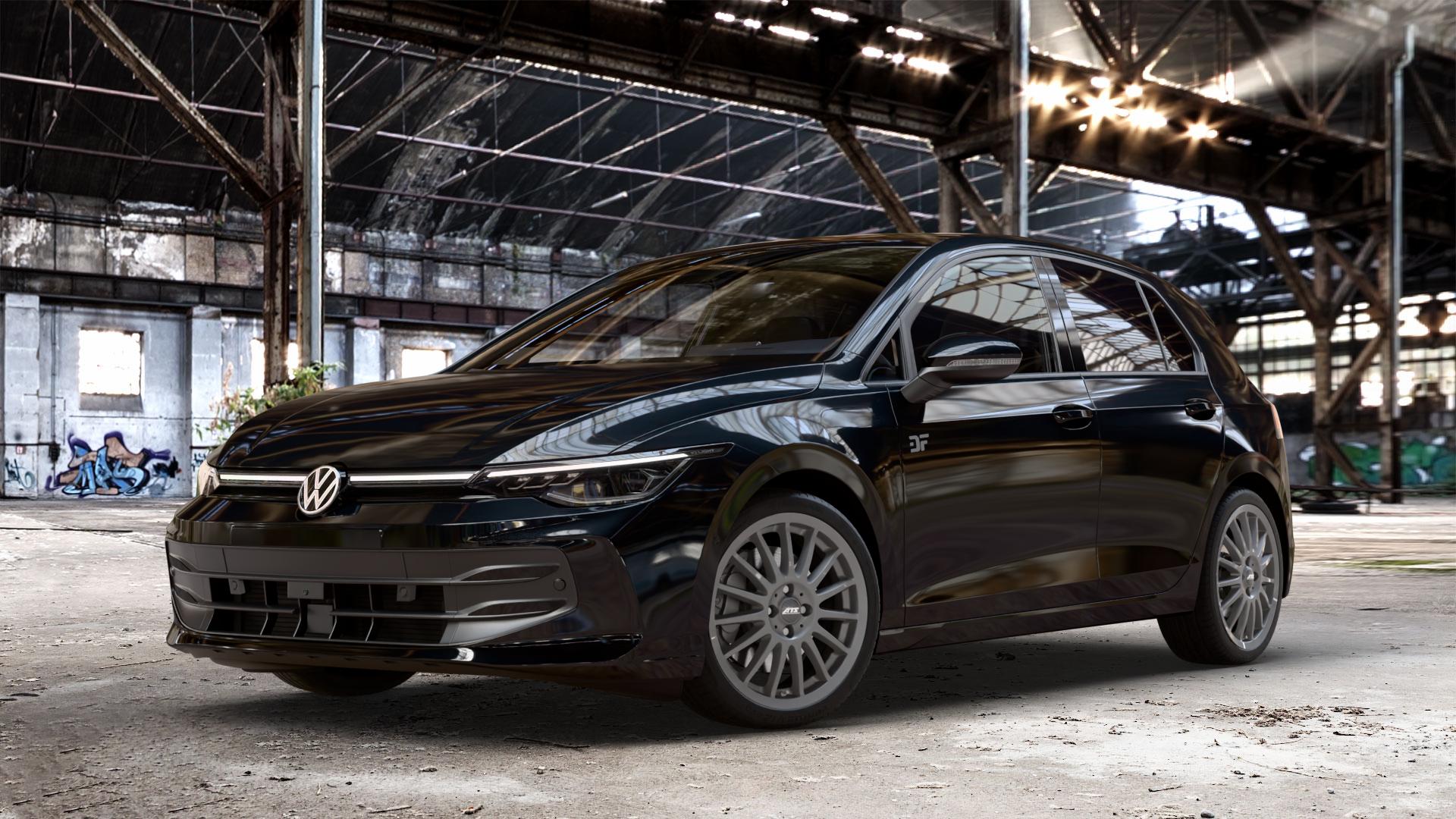ATS Streetrallye dark-grey Felge mit Reifen grau in 18Zoll Winterfelge Alufelge auf schwarzem Volkswagen (VW) Golf 8 Facelift ⬇️ mit 15mm Tieferlegung ⬇️ Old Industrial Hall_max_4400mm_2024 Frontansicht_1