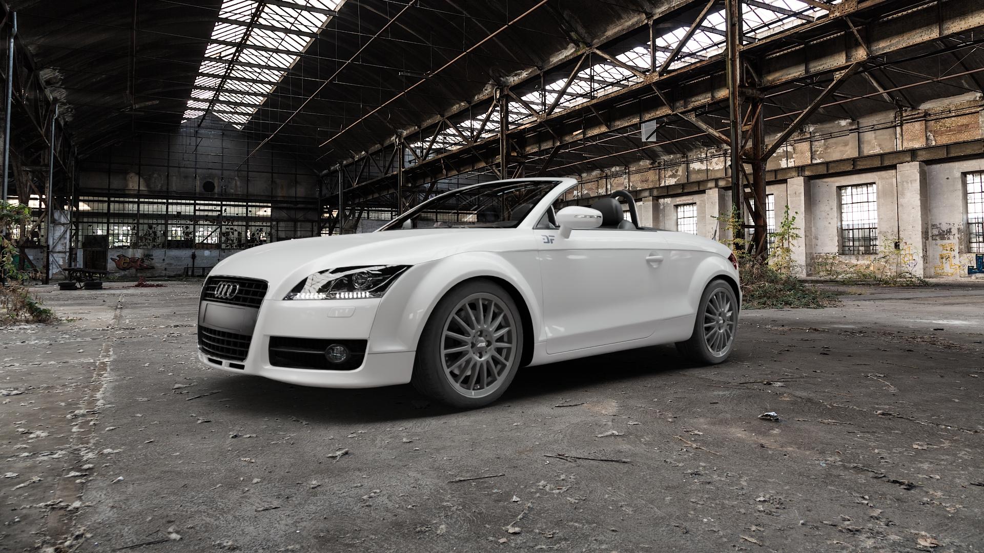 ATS Streetrallye dark-grey Felge mit Reifen grau in 18Zoll Winterfelge Alufelge auf weissem Audi TT II Typ 8J (Roadster) ⬇️ mit 15mm Tieferlegung ⬇️ Old Industrial Hall_max5000mm_2022 Frontansicht_1