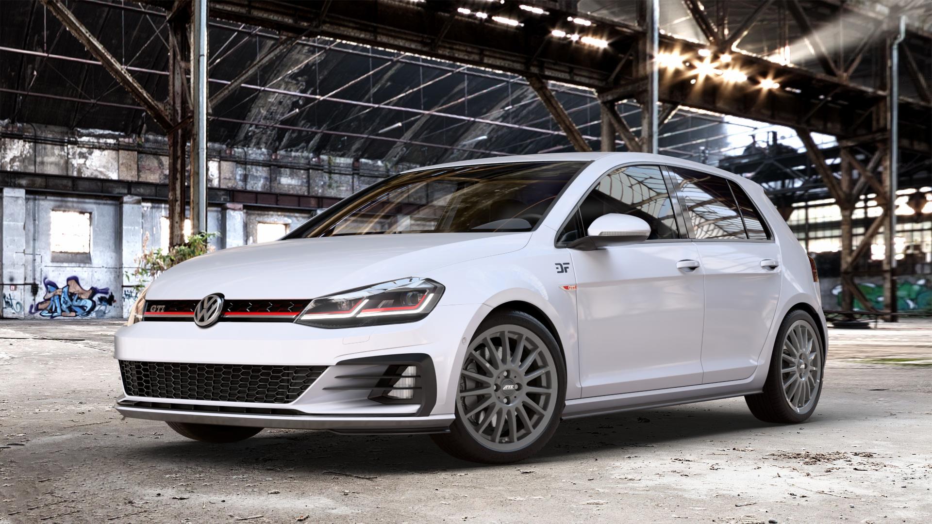 ATS Streetrallye dark-grey Felge mit Reifen grau in 18Zoll Winterfelge Alufelge auf weissem unilack Volkswagen (VW) Golf 7 Facelift 2,0l GTI Performance 180kW (245 PS) 169kW (230 ⬇️ mit 15mm Tieferlegung ⬇️ Old Industrial Hall_max_4400mm_2024 Frontansicht_1