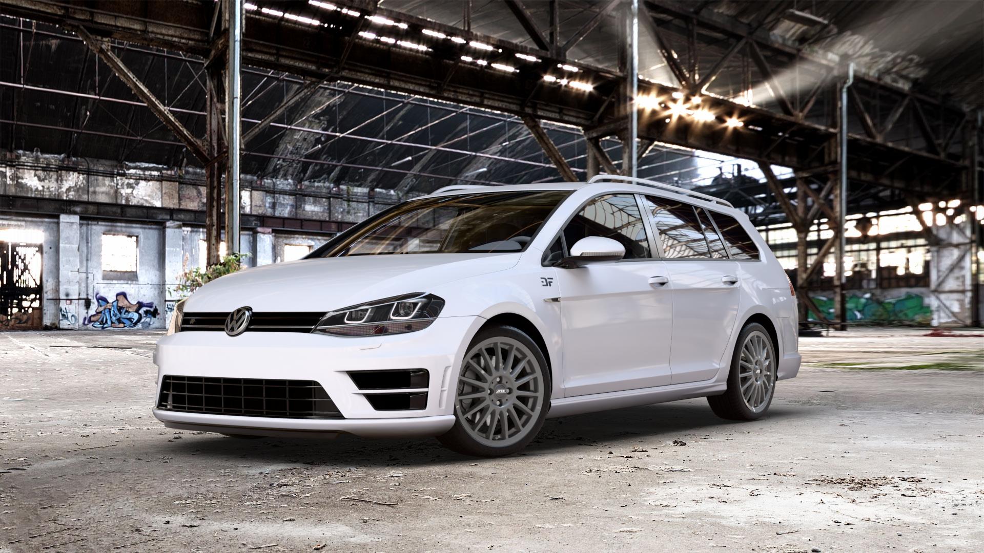ATS Streetrallye dark-grey Felge mit Reifen grau in 18Zoll Winterfelge Alufelge auf weissem Volkswagen (VW) Golf 7 Variant 2,0l R 4Motion 221kW (300 PS) Facelift 213kW (290 228kW (310 ⬇️ mit 15mm Tieferlegung ⬇️ Old Industrial Hall_max_5300mm_2024 Frontansicht_1