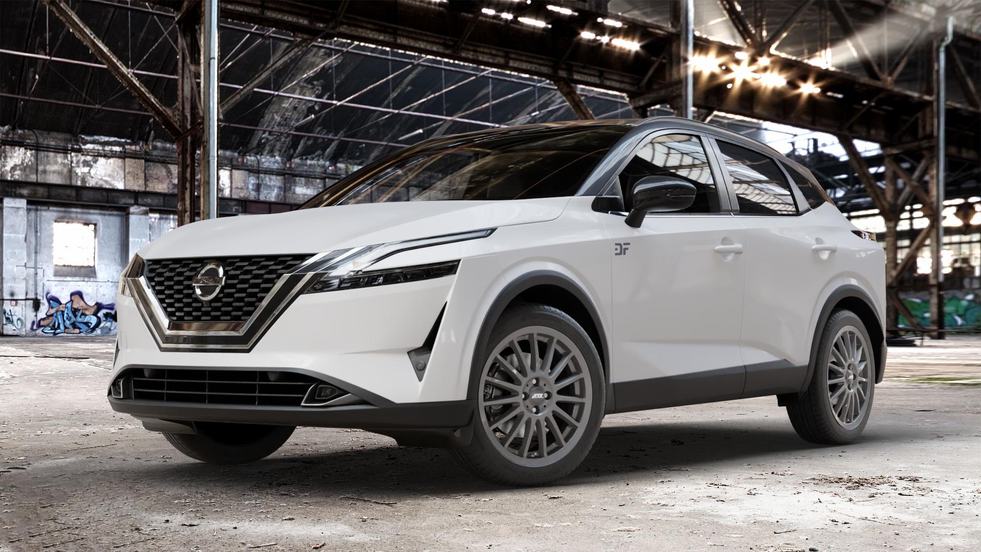 ATS Streetrallye dark-grey Felge mit Reifen grau in 19Zoll Winterfelge Alufelge auf weissem Nissan Qashqai Typ J12 ⬇️ mit 15mm Tieferlegung ⬇️ Old Industrial Hall_max_4400mm_2024 Frontansicht_1