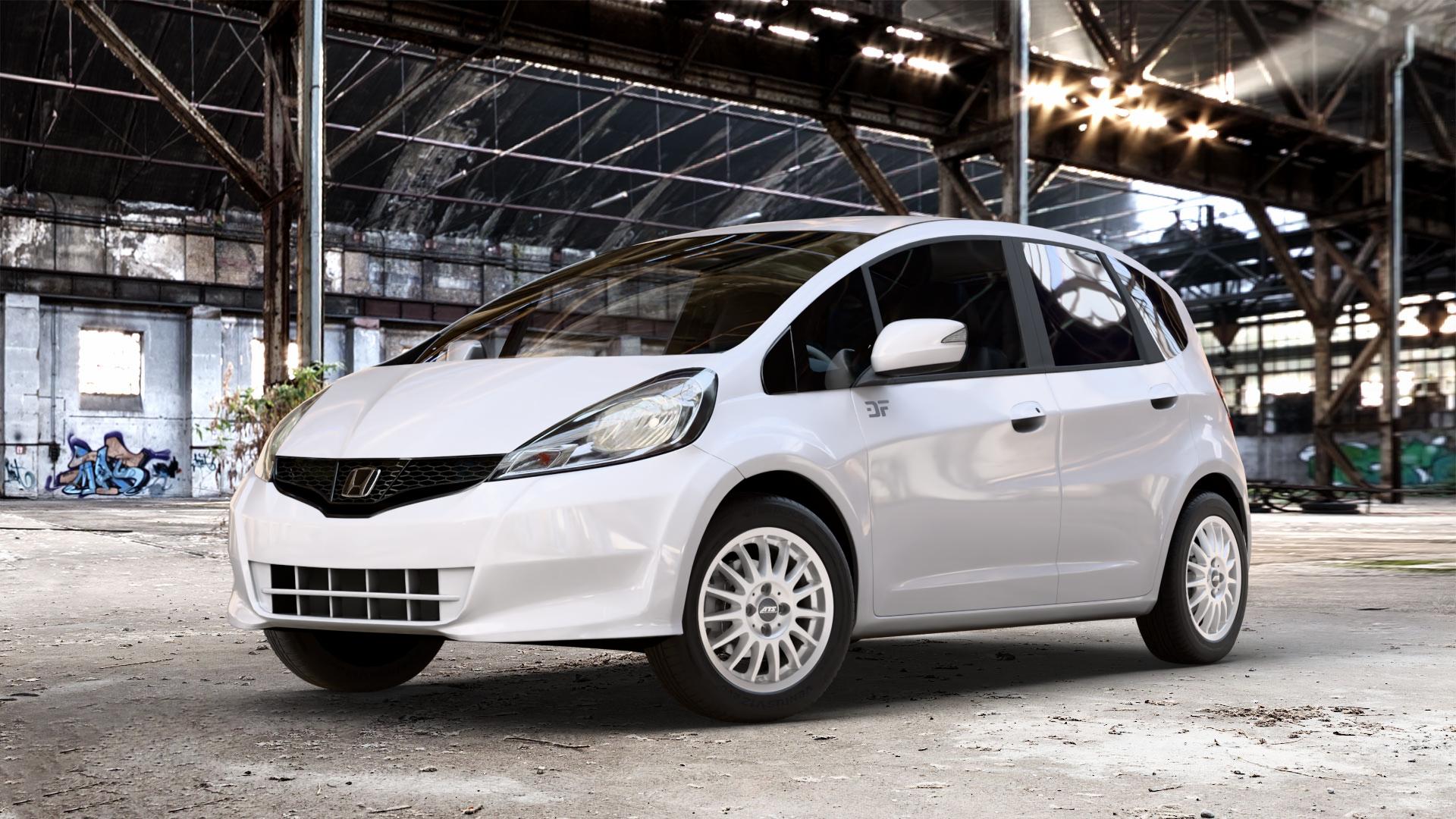 ATS Streetrallye polar-silber Felge mit Reifen in 15Zoll Winterfelge Alufelge auf weissem Honda Jazz III Facelift (GG, GE) 1,4l i-VTEC 73kW GG6 (99 PS) GE6 GG3 1,2l 66kW GG1 (90 GG5 GG2 1,3l IMA Hybrid 65kW GP1 (88 ⬇️ mit 15mm Tieferlegung ⬇️ Old Industrial Hall_max_4400mm_2024 Frontansicht_1