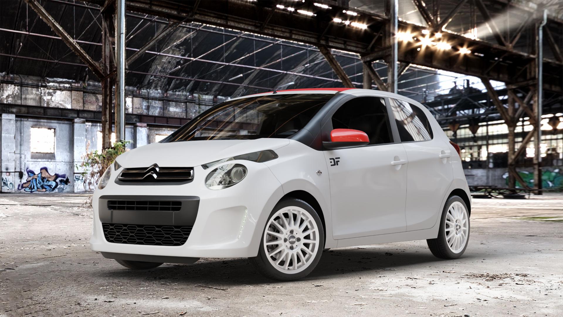 ATS Streetrallye polar-silber Felge mit Reifen in 16Zoll Winterfelge Alufelge auf weissem Citroen C1 II ⬇️ mit 15mm Tieferlegung ⬇️ Old Industrial Hall_max_4400mm_2024 Frontansicht_1