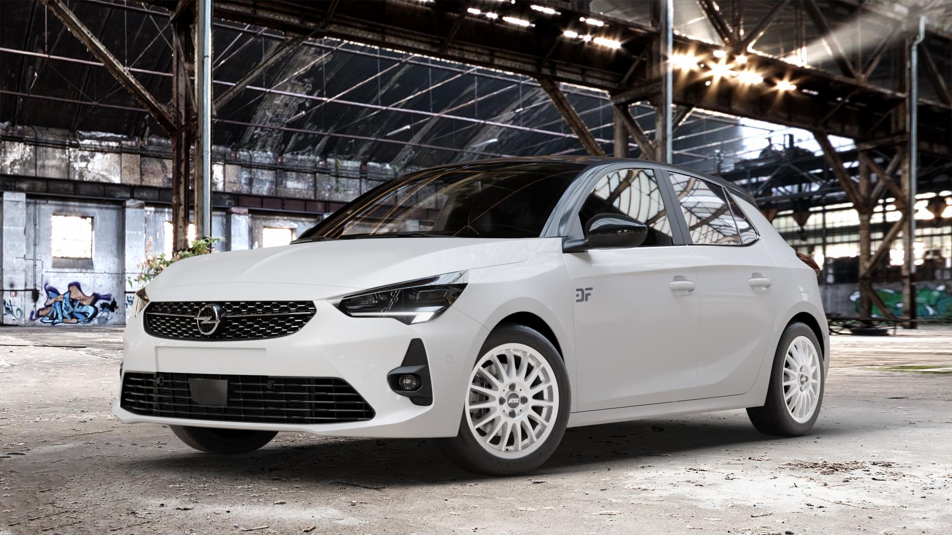 ATS Streetrallye polar-silber Felge mit Reifen in 16Zoll Winterfelge Alufelge auf weissem Opel Corsa F Typ U ⬇️ mit 15mm Tieferlegung ⬇️ Old Industrial Hall_max_4400mm_2024 Frontansicht_1