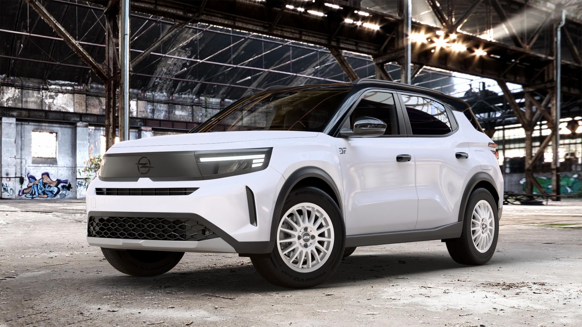ATS Streetrallye polar-silber Felge mit Reifen in 16Zoll Winterfelge Alufelge auf weissem Opel Frontera C 1,2l 100kW Mild-Hybrid (136 PS) 74kW (101 0,0l 53kW Electric (72 ⬇️ mit 15mm Tieferlegung ⬇️ Old Industrial Hall_max_4400mm_2024 Frontansicht_1