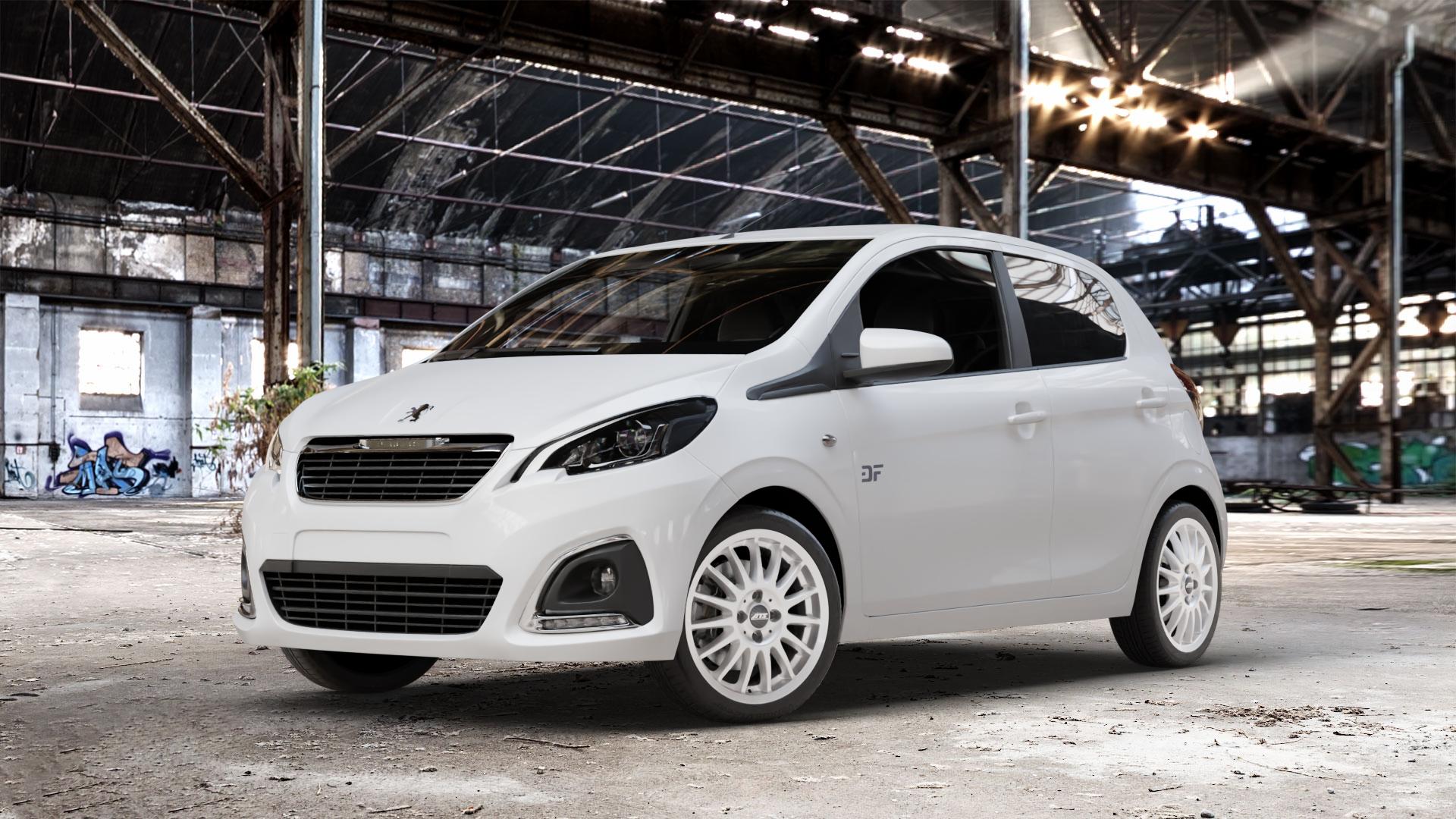 ATS Streetrallye polar-silber Felge mit Reifen in 16Zoll Winterfelge Alufelge auf weissem Peugeot 108 ⬇️ mit 15mm Tieferlegung ⬇️ Old Industrial Hall_max_4400mm_2024 Frontansicht_1