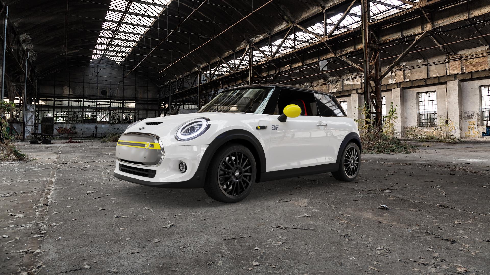 ATS Streetrallye racing-schwarz Felge mit Reifen in 17Zoll Winterfelge Alufelge auf weissem Mini F56 Typ FML2E (3-Türer Limousine) 0,0l Cooper SE 75kW (102 PS) ⬇️ mit 15mm Tieferlegung ⬇️ Old Industrial Hall_max5000mm_2022 Frontansicht_1