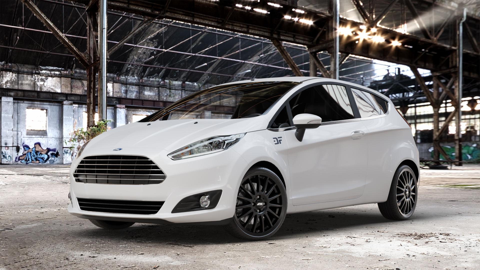 ATS Streetrallye racing-schwarz Felge mit Reifen in 18Zoll Winterfelge Alufelge auf weissem Ford Fiesta VI Typ JA8 Facelift ⬇️ mit 15mm Tieferlegung ⬇️ Old Industrial Hall_max_4400mm_2024 Frontansicht_1
