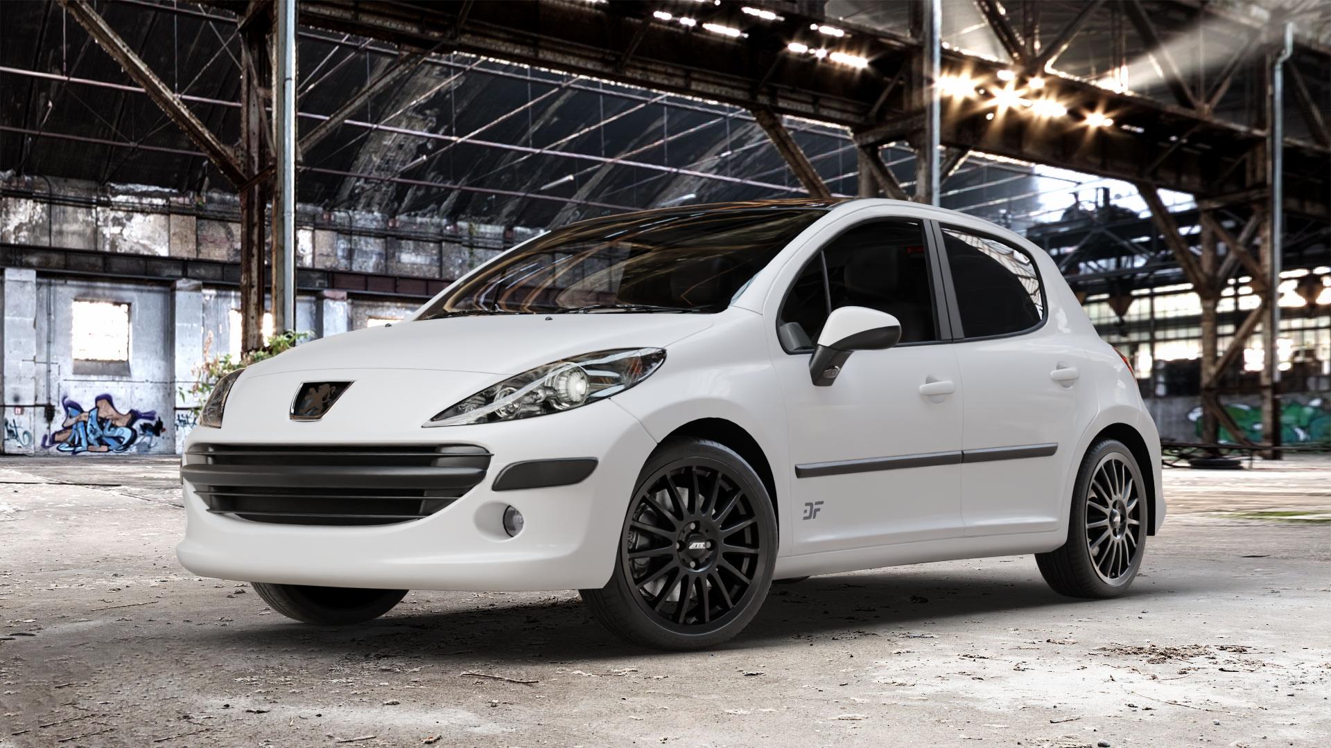 ATS Streetrallye racing-schwarz Felge mit Reifen in 18Zoll Winterfelge Alufelge auf weissem Peugeot 207 SW Facelift ⬇️ mit 15mm Tieferlegung ⬇️ Old Industrial Hall_max_4400mm_2024 Frontansicht_1
