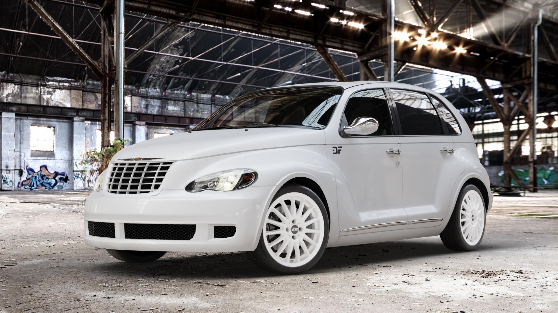 ATS Streetrallye rallye-weiss Felge mit Reifen weiß in 18Zoll Winterfelge Alufelge auf weissem Chrysler PT Cruiser Cabriolet ⬇️ mit 15mm Tieferlegung ⬇️ Old Industrial Hall_max_4400mm_2024 Frontansicht_1