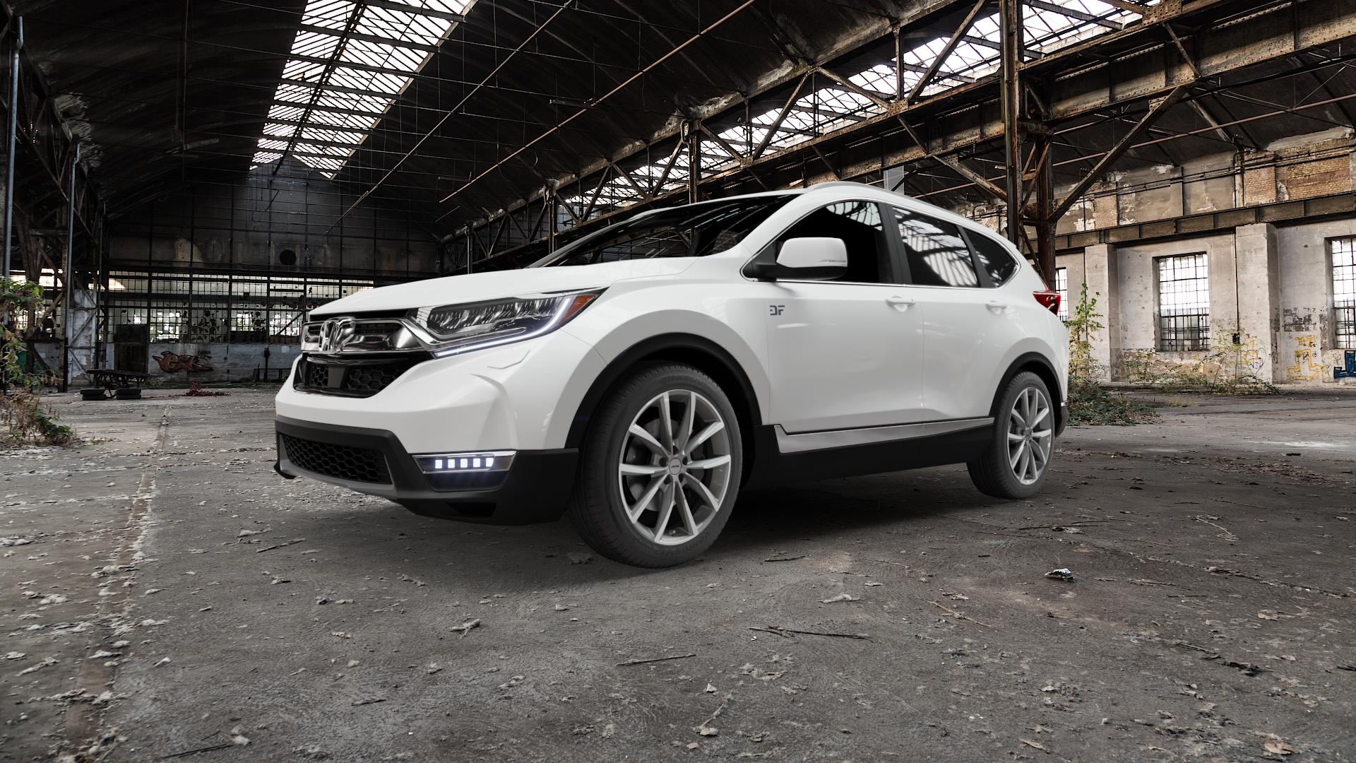 AUTEC Astana Titansilber poliert Felge mit Reifen grau anthrazit in 19Zoll Winterfelge Alufelge auf weissem Honda CR-V V (RW) ⬇️ mit 15mm Tieferlegung ⬇️ Old Industrial Hall_max5000mm_2022 Frontansicht_1