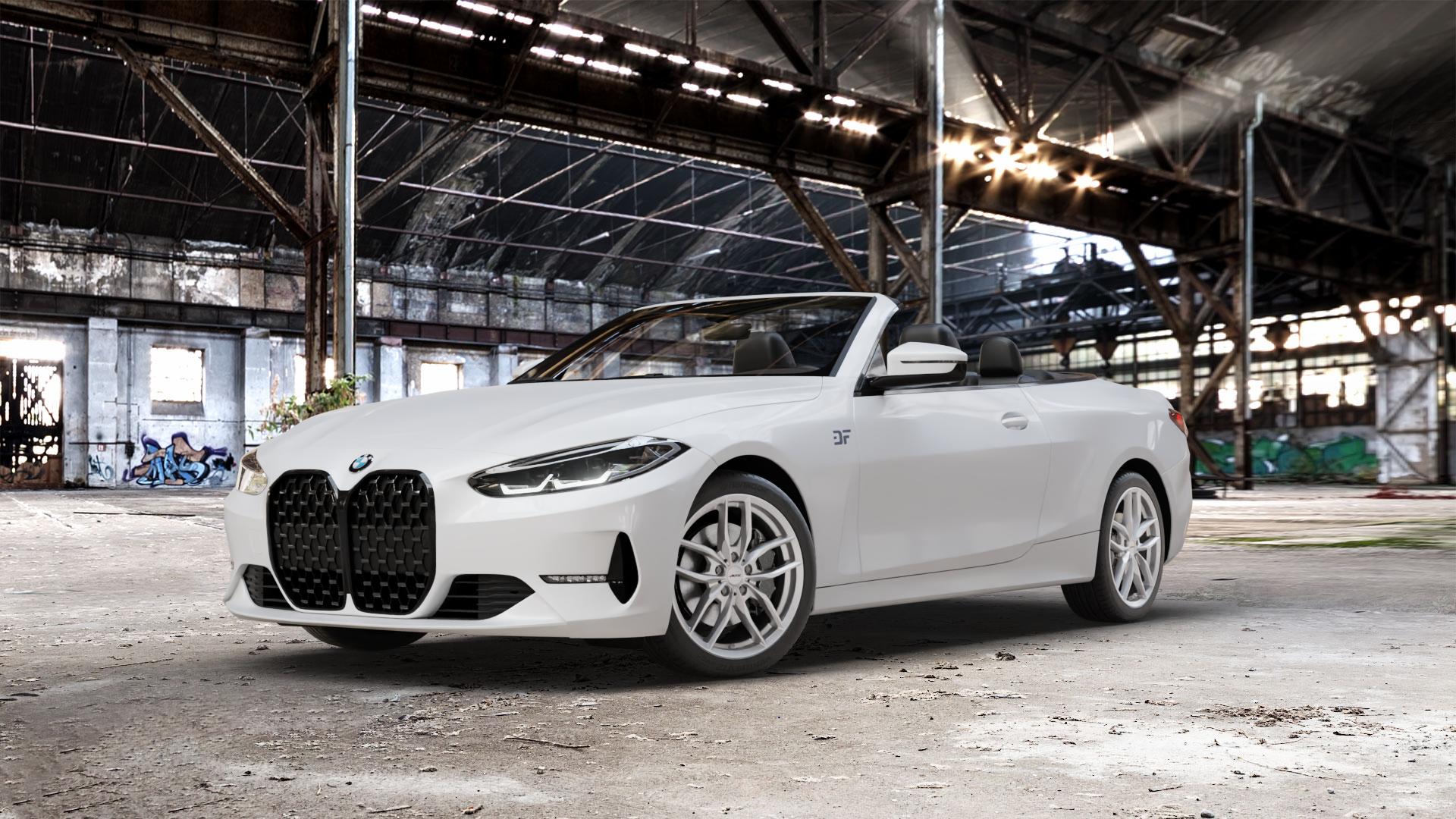 AUTEC Bavaris Brillantsilber Felge mit Reifen in 18Zoll Winterfelge Alufelge auf weissem BMW M4 Typ G83 (Cabrio) 4er G23 Cabrio (G3C) ⬇️ mit 15mm Tieferlegung ⬇️ Old Industrial Hall_max_5300mm_2024 Frontansicht_1