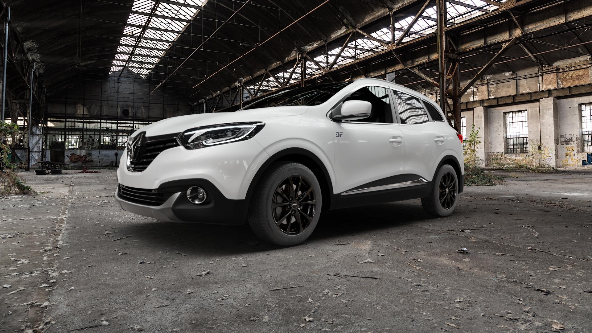 AUTEC Brixen Schwarz Felge mit Reifen in 17Zoll Winterfelge Alufelge auf weissem Renault Kadjar Typ RFE ⬇️ mit 15mm Tieferlegung ⬇️ Old Industrial Hall_max5000mm_2022 Frontansicht_1