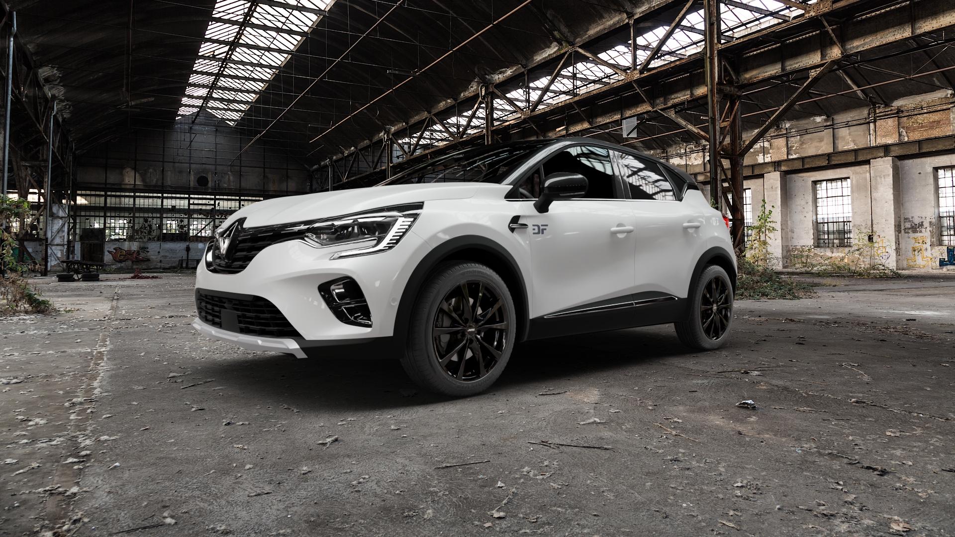 AUTEC Brixen Schwarz Felge mit Reifen in 18Zoll Winterfelge Alufelge auf weissem Renault Captur Typ RJB 1,3l TCe 155 113kW (154 PS) 1,5l dCi 95 70kW (95 1,0l 100 74kW (101 115 85kW (116 130 96kW (131 ⬇️ mit 15mm Tieferlegung ⬇️ Old Industrial Hall_max5000mm_2022 Frontansicht_1