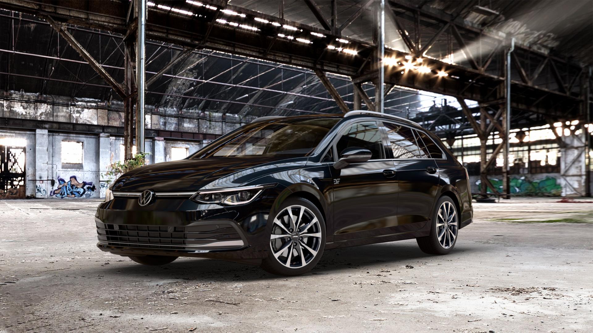 AUTEC Brixen Schwarz poliert Felge mit Reifen in 17Zoll Winterfelge Alufelge auf metallic schwarzem Volkswagen (VW) Golf 8 Variant 1,0l TSI 81kW Mild-Hybrid (110 PS) 2,0l TDI 85kW (116 110kW (150 1,5l 96kW (131 CNG 4Motion 140kW (190 ⬇️ mit 15mm Tieferlegung ⬇️ Old Industrial Hall_max_5300mm_2024 Frontansicht_1