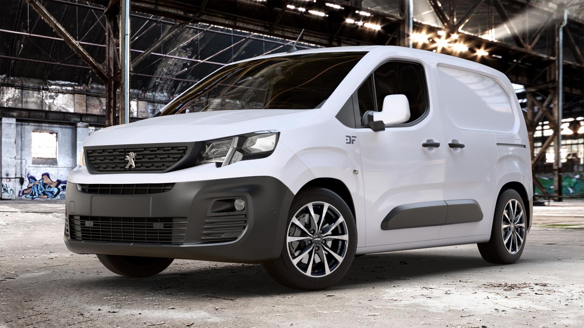 AUTEC Brixen Schwarz poliert Felge mit Reifen in 17Zoll Winterfelge Alufelge auf weissem Peugeot Partner III Typ E 1,5l HDi 96kW (131 PS) 75kW (102 1,2l PureTech 81kW (110 56kW (76 1,6l 55kW (75 73kW (99 0,0l e-Partner 57kW (77 ⬇️ mit 15mm Tieferlegung ⬇️ Old Industrial Hall_max_4400mm_2024 Frontansicht_1
