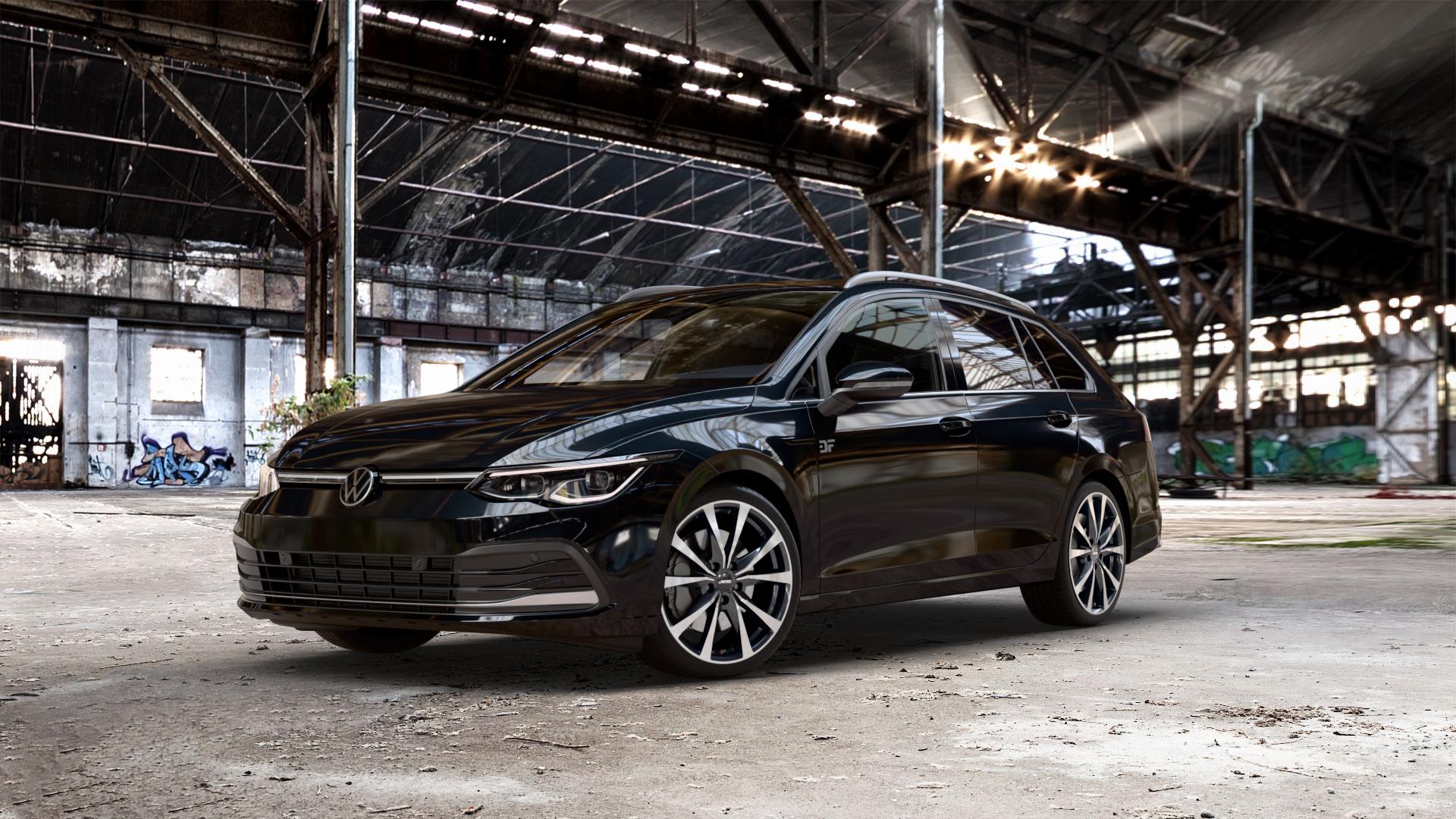 AUTEC Brixen Schwarz poliert Felge mit Reifen in 18Zoll Winterfelge Alufelge auf metallic schwarzem Volkswagen (VW) Golf 8 Variant 1,0l TSI 81kW Mild-Hybrid (110 PS) 2,0l TDI 85kW (116 110kW (150 1,5l 96kW (131 CNG 4Motion 140kW (190 ⬇️ mit 15mm Tieferlegung ⬇️ Old Industrial Hall_max_5300mm_2024 Frontansicht_1