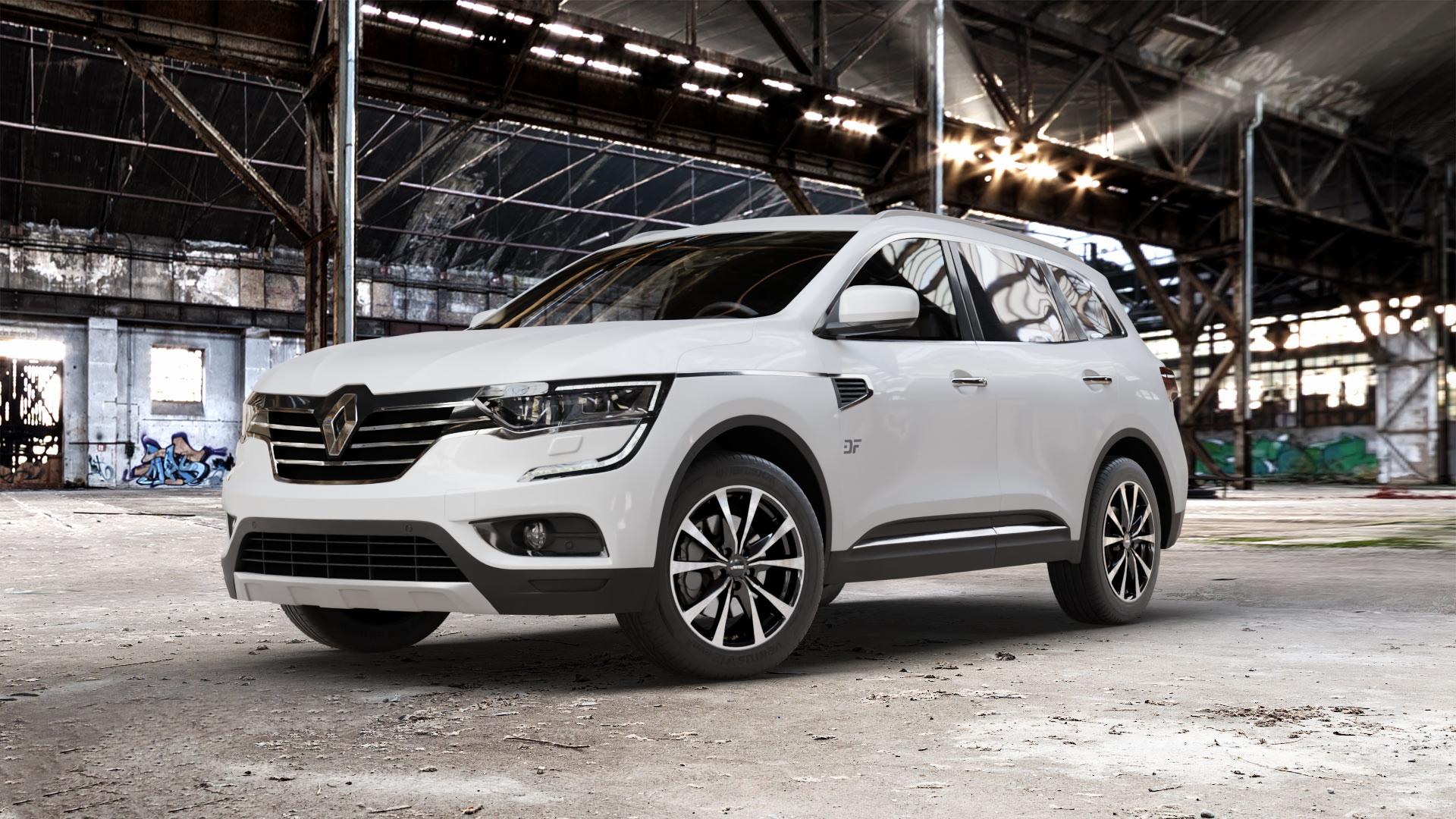 AUTEC Brixen Schwarz poliert Felge mit Reifen in 18Zoll Winterfelge Alufelge auf weissem Renault Koleos II Typ RZG ⬇️ mit 15mm Tieferlegung ⬇️ Old Industrial Hall_max_5300mm_2024 Frontansicht_1