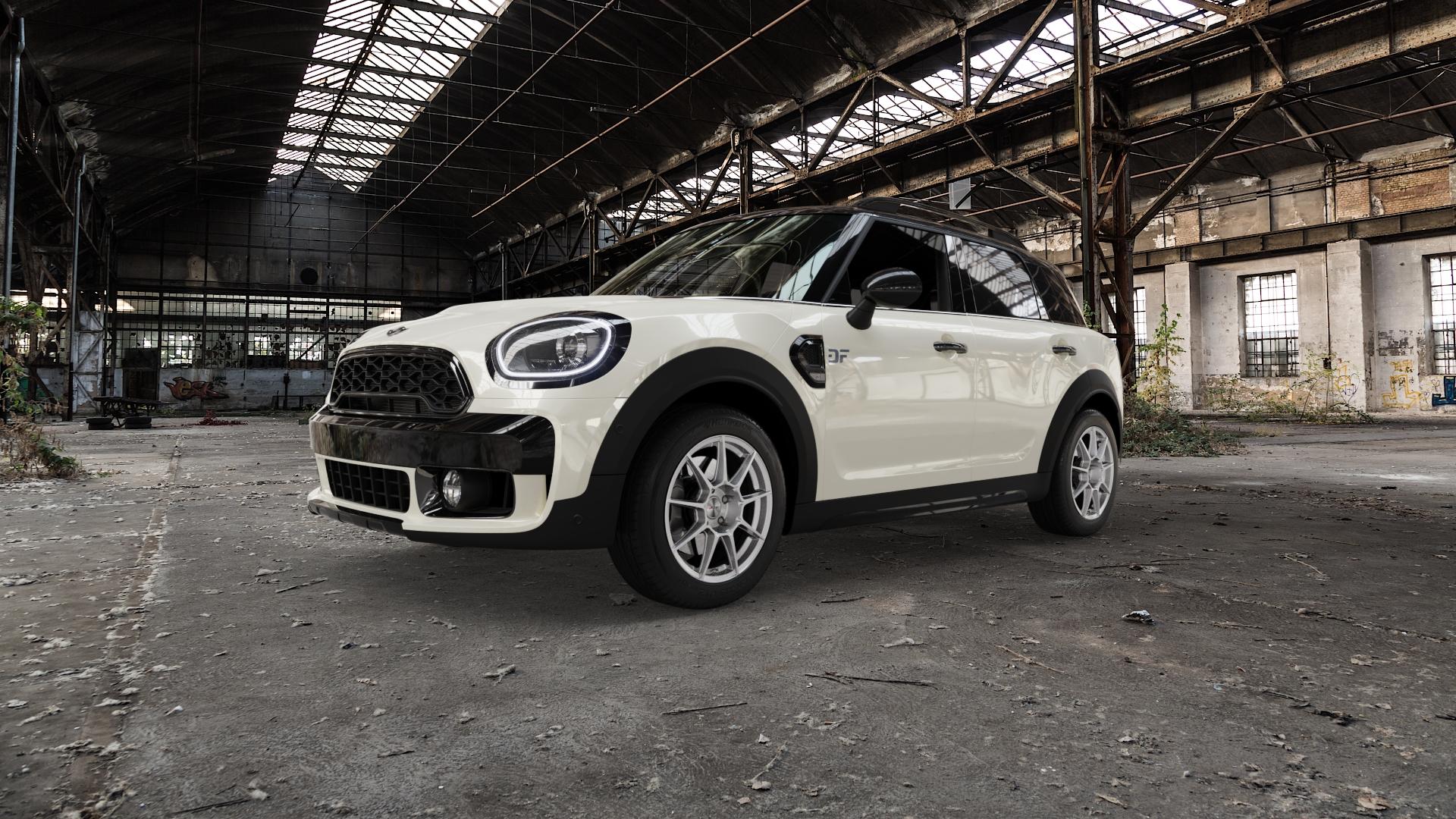 AUTEC ClubRacing Hyper silber Felge mit Reifen in 17Zoll Winterfelge Alufelge auf weissem Mini F60 Typ FMX (Countryman) ⬇️ mit 15mm Tieferlegung ⬇️ Old Industrial Hall_max5000mm_2022 Frontansicht_1