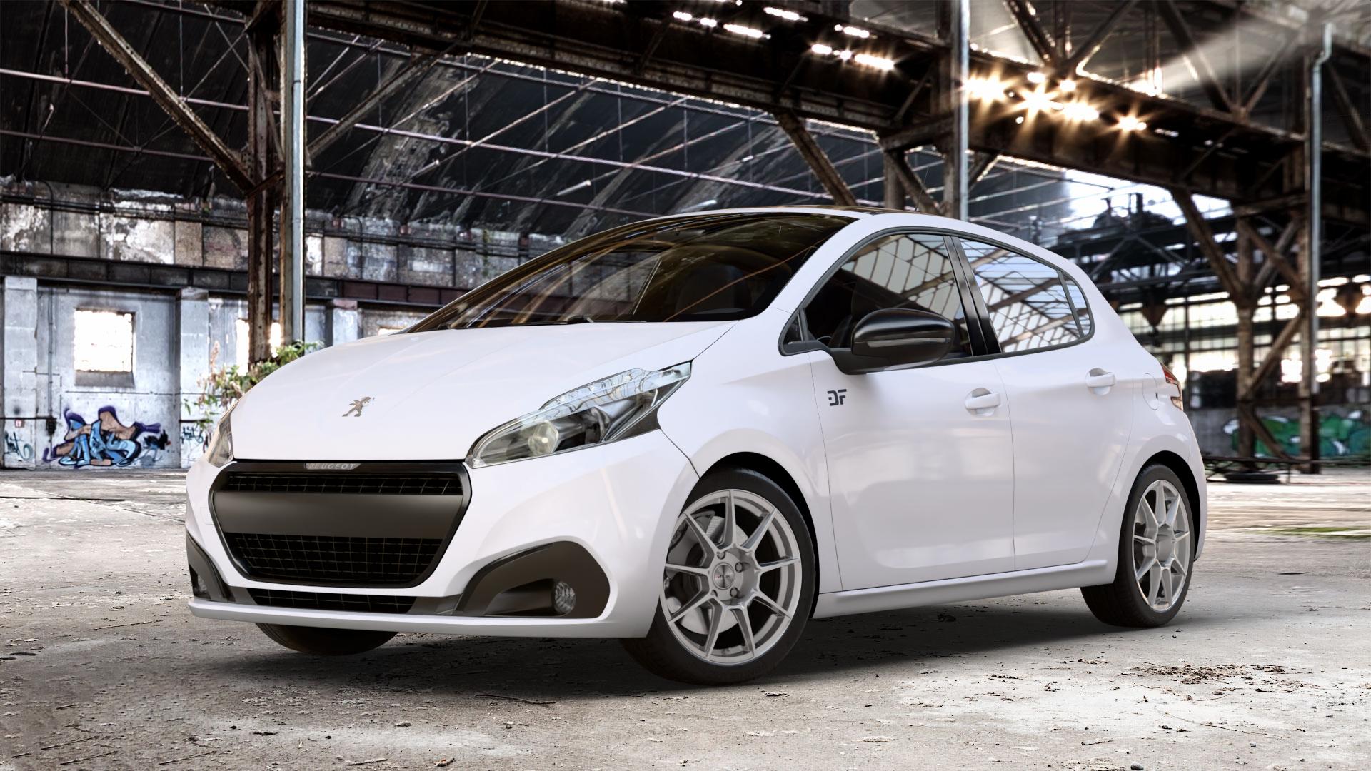 AUTEC ClubRacing Hyper silber Felge mit Reifen in 17Zoll Winterfelge Alufelge auf weissem Peugeot 208 Typ C Facelift ⬇️ mit 15mm Tieferlegung ⬇️ Old Industrial Hall_max_4400mm_2024 Frontansicht_1