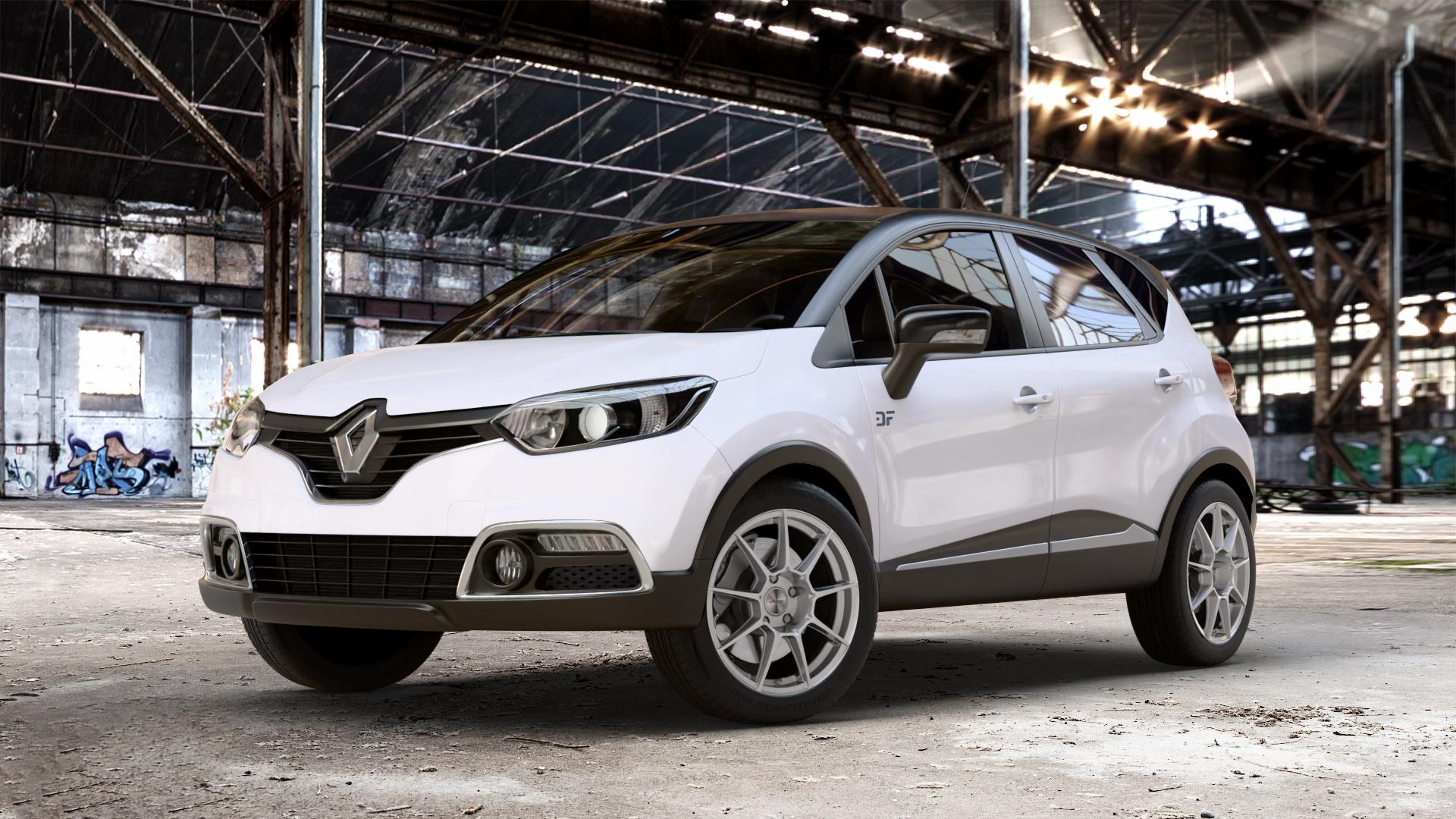 AUTEC ClubRacing Hyper silber Felge mit Reifen in 17Zoll Winterfelge Alufelge auf weissem Renault Captur Typ R 0,9l TCe 90 66kW (90 PS) 1,2l 120 EDC 88kW (120 1,5l dCi 110 81kW (110 87kW (118 ⬇️ mit 15mm Tieferlegung ⬇️ Old Industrial Hall_max_4400mm_2024 Frontansicht_1