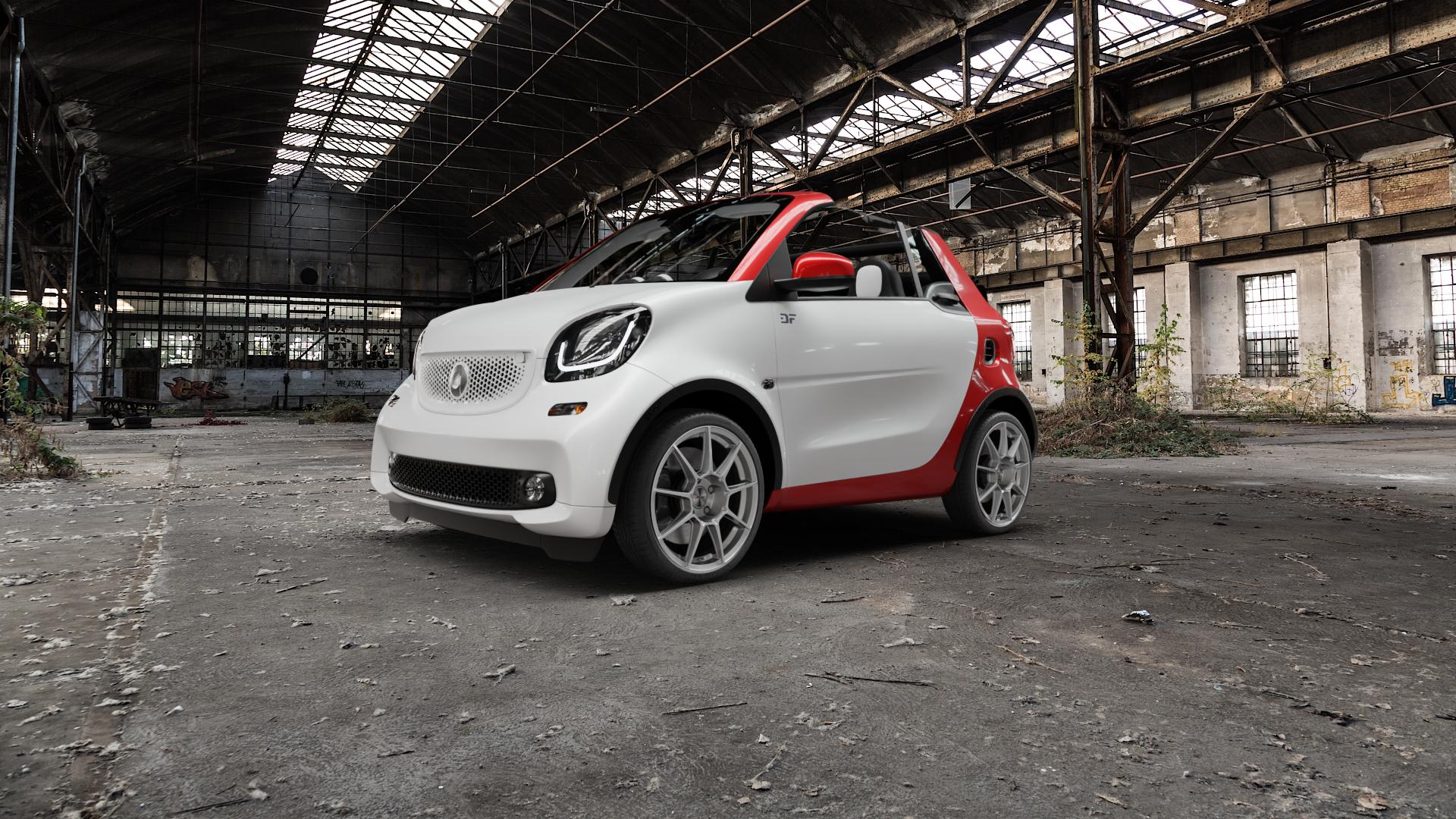 AUTEC ClubRacing Hyper silber Felge mit Reifen in 17Zoll Winterfelge Alufelge auf weissem Smart Fortwo Cabrio III (16-) (453) ⬇️ mit 15mm Tieferlegung ⬇️ Old Industrial Hall_max5000mm_2022 Frontansicht_1