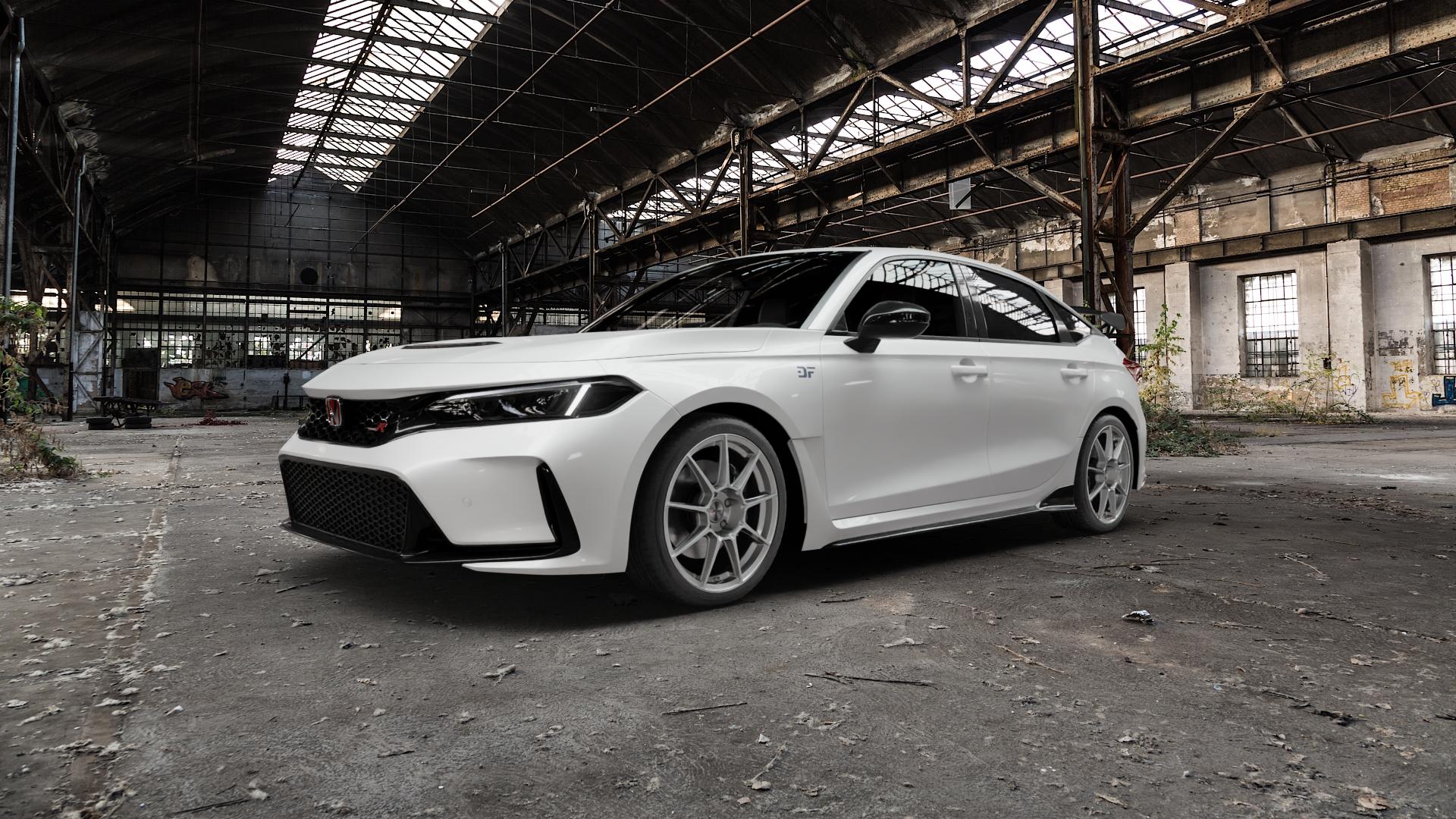 AUTEC ClubRacing Hyper silber Felge mit Reifen in 18Zoll Winterfelge Alufelge auf weissem Honda Civic 11 Schrägheck (FE) 2,0l Type-R 242kW (329 PS) ⬇️ mit 15mm Tieferlegung ⬇️ Old Industrial Hall_max5000mm_2022 Frontansicht_1