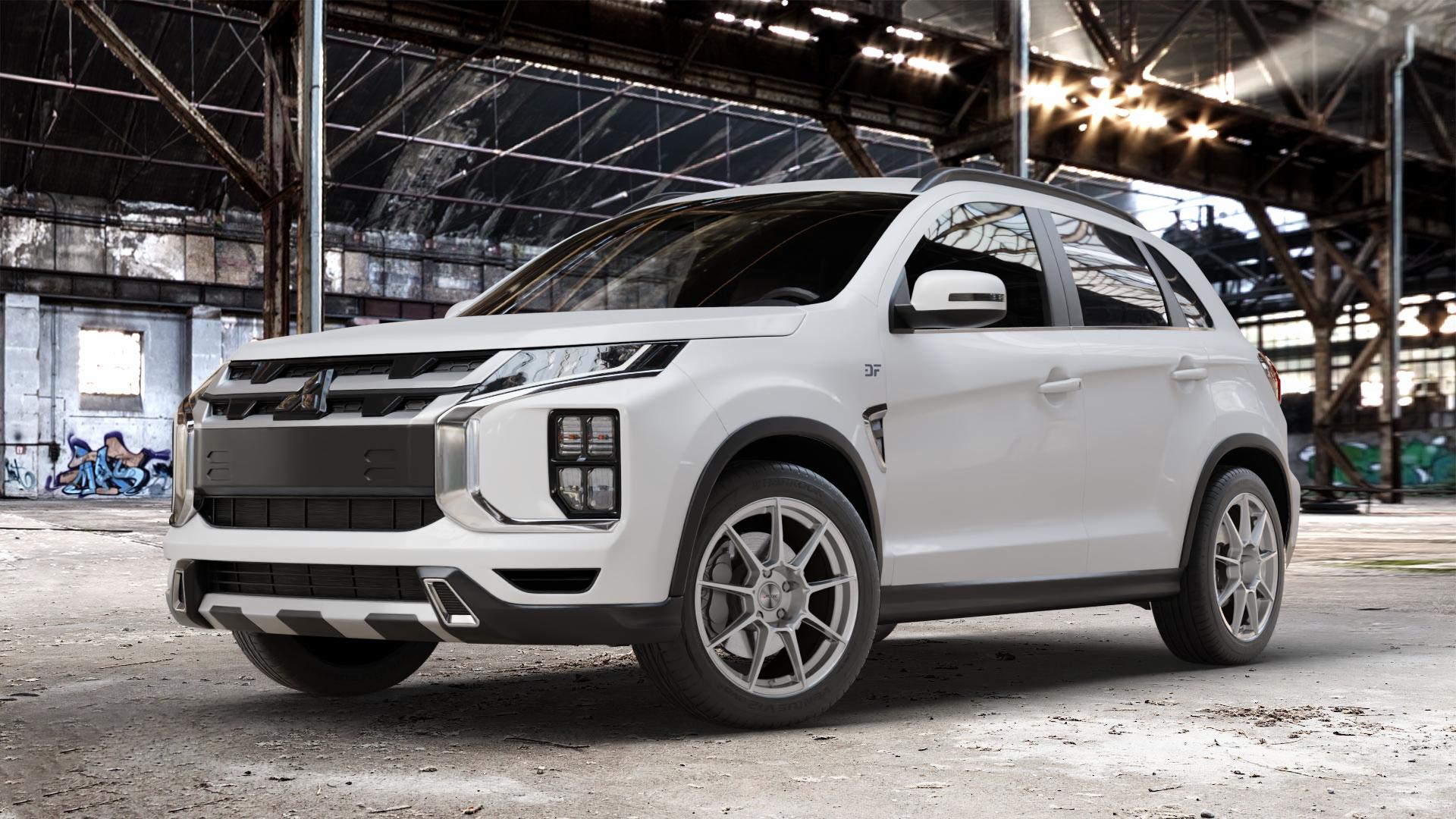 AUTEC ClubRacing Hyper silber Felge mit Reifen in 18Zoll Winterfelge Alufelge auf weissem Mitsubishi ASX Typ GA0 Facelift 19-> ⬇️ mit 15mm Tieferlegung ⬇️ Old Industrial Hall_max_4400mm_2024 Frontansicht_1