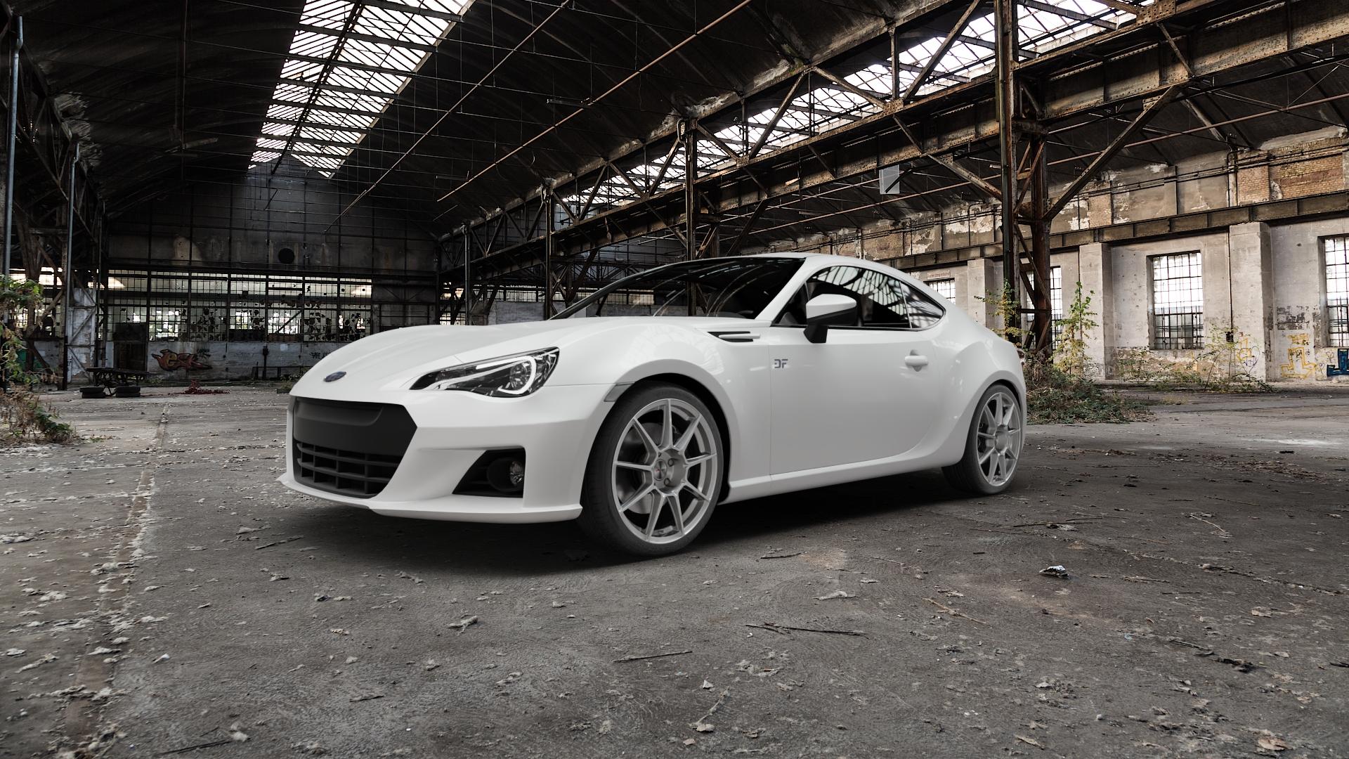 AUTEC ClubRacing Hyper silber Felge mit Reifen in 18Zoll Winterfelge Alufelge auf weissem Subaru BRZ Typ ZC Facelift ⬇️ mit 15mm Tieferlegung ⬇️ Old Industrial Hall_max5000mm_2022 Frontansicht_1