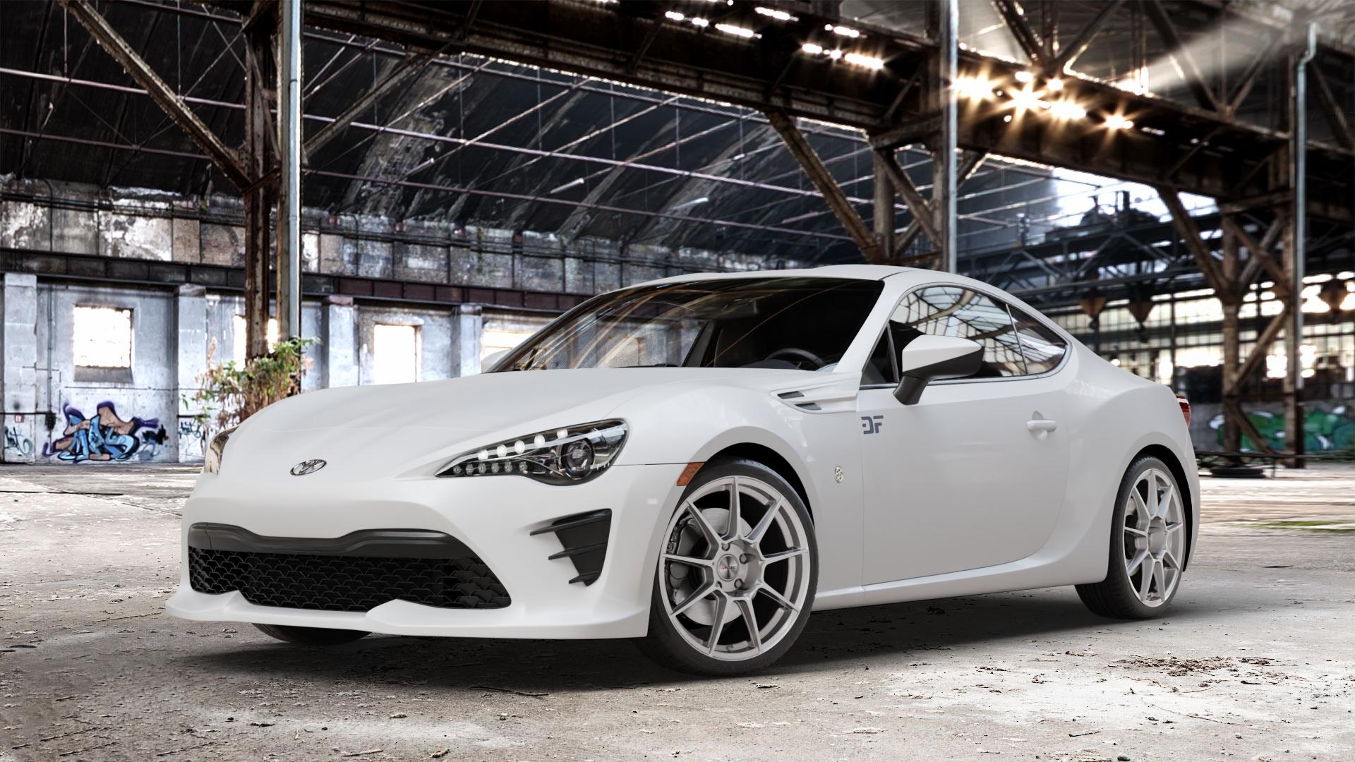 AUTEC ClubRacing Hyper silber Felge mit Reifen in 18Zoll Winterfelge Alufelge auf weissem Toyota GT86 Typ GC/GF ZN Facelift ⬇️ mit 15mm Tieferlegung ⬇️ Old Industrial Hall_max_4400mm_2024 Frontansicht_1
