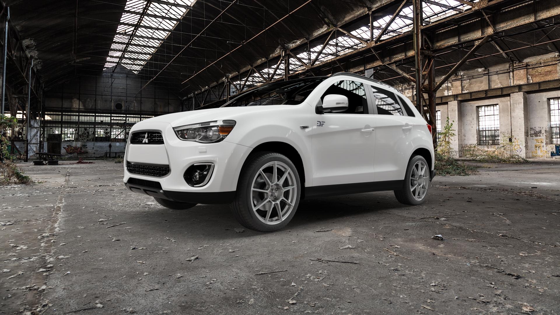 AUTEC ClubRacing Hyper silber Felge mit Reifen in 19Zoll Winterfelge Alufelge auf weissem Mitsubishi ASX Typ GA0 Facelift 12-> ⬇️ mit 15mm Tieferlegung ⬇️ Old Industrial Hall_max5000mm_2022 Frontansicht_1