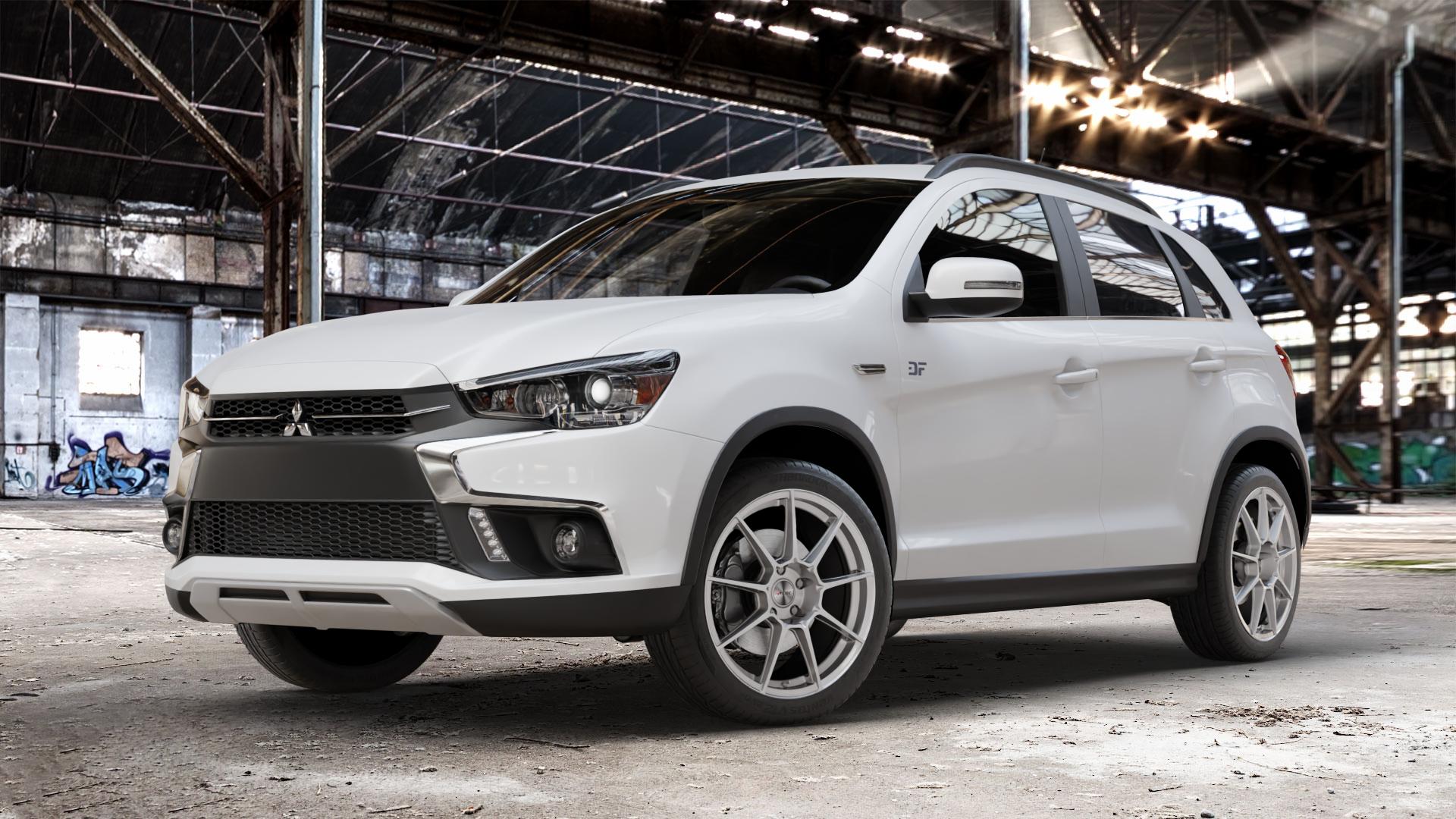 AUTEC ClubRacing Hyper silber Felge mit Reifen in 19Zoll Winterfelge Alufelge auf weissem Mitsubishi ASX Typ GA0 Facelift 16-> ⬇️ mit 15mm Tieferlegung ⬇️ Old Industrial Hall_max_4400mm_2024 Frontansicht_1