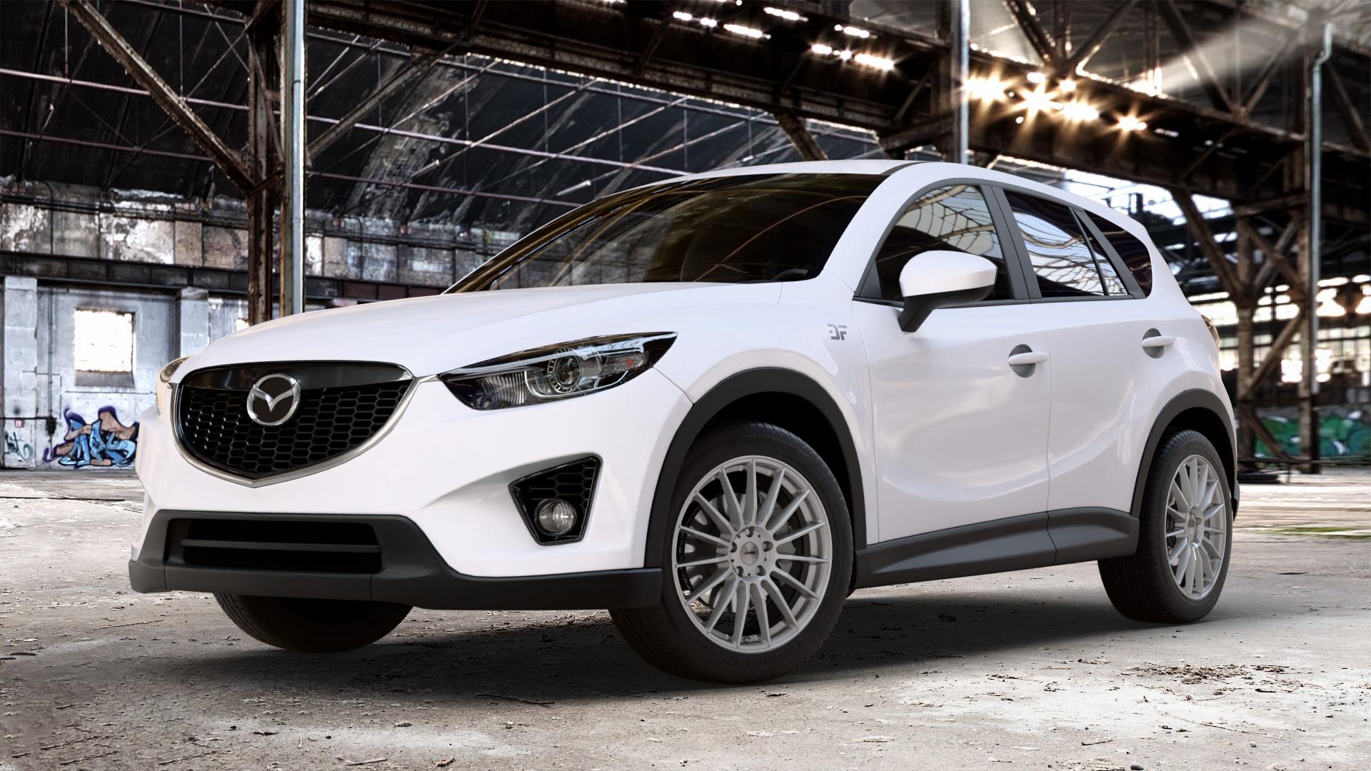 AUTEC Lamera Hyper silber Felge mit Reifen in 19Zoll Winterfelge Alufelge auf weissem Mazda CX-5 Typ KE GH ⬇️ mit 15mm Tieferlegung ⬇️ Old Industrial Hall_max_4400mm_2024 Frontansicht_1