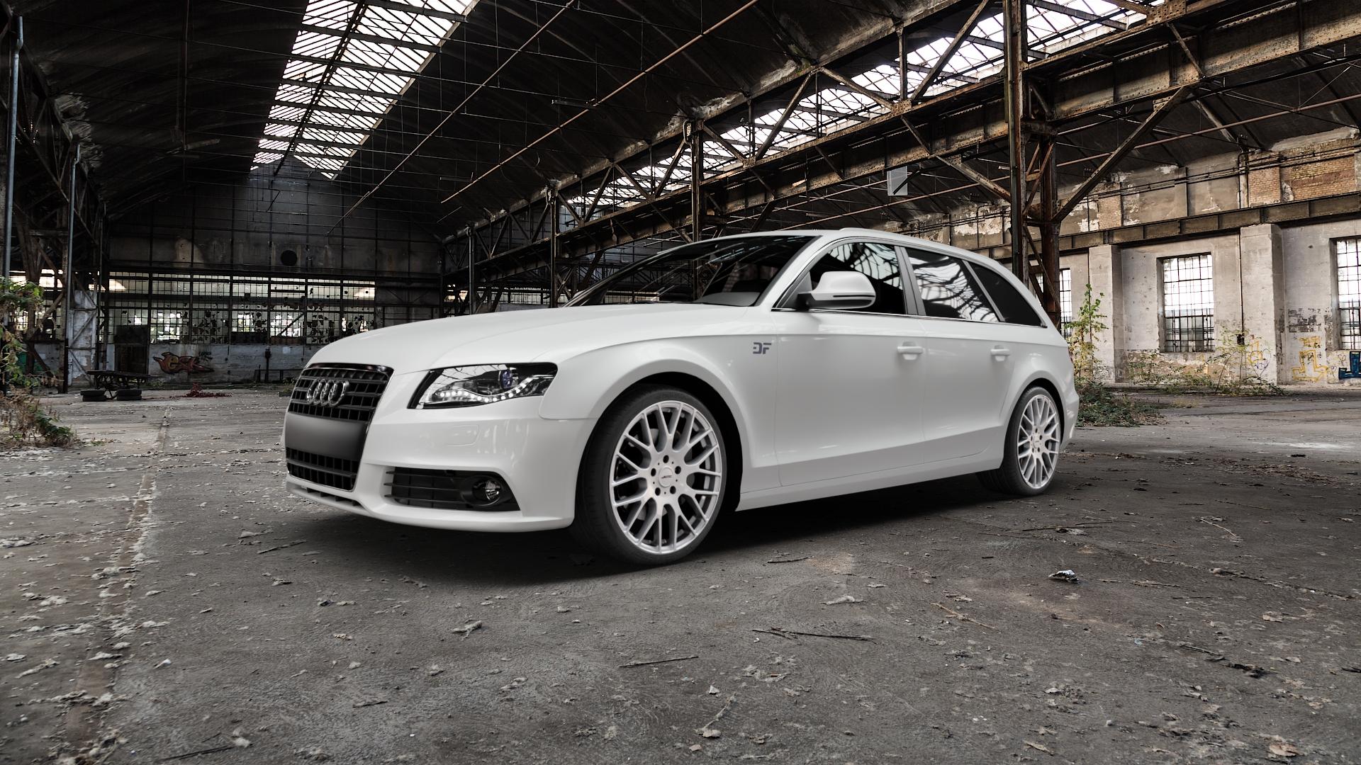 AUTEC Nimah Brillantsilber Felge mit Reifen in 19Zoll Winterfelge Alufelge auf weissem Audi A4 Typ 8K5/B8 (Avant) ⬇️ mit 15mm Tieferlegung ⬇️ Old Industrial Hall_max5000mm_2022 Frontansicht_1