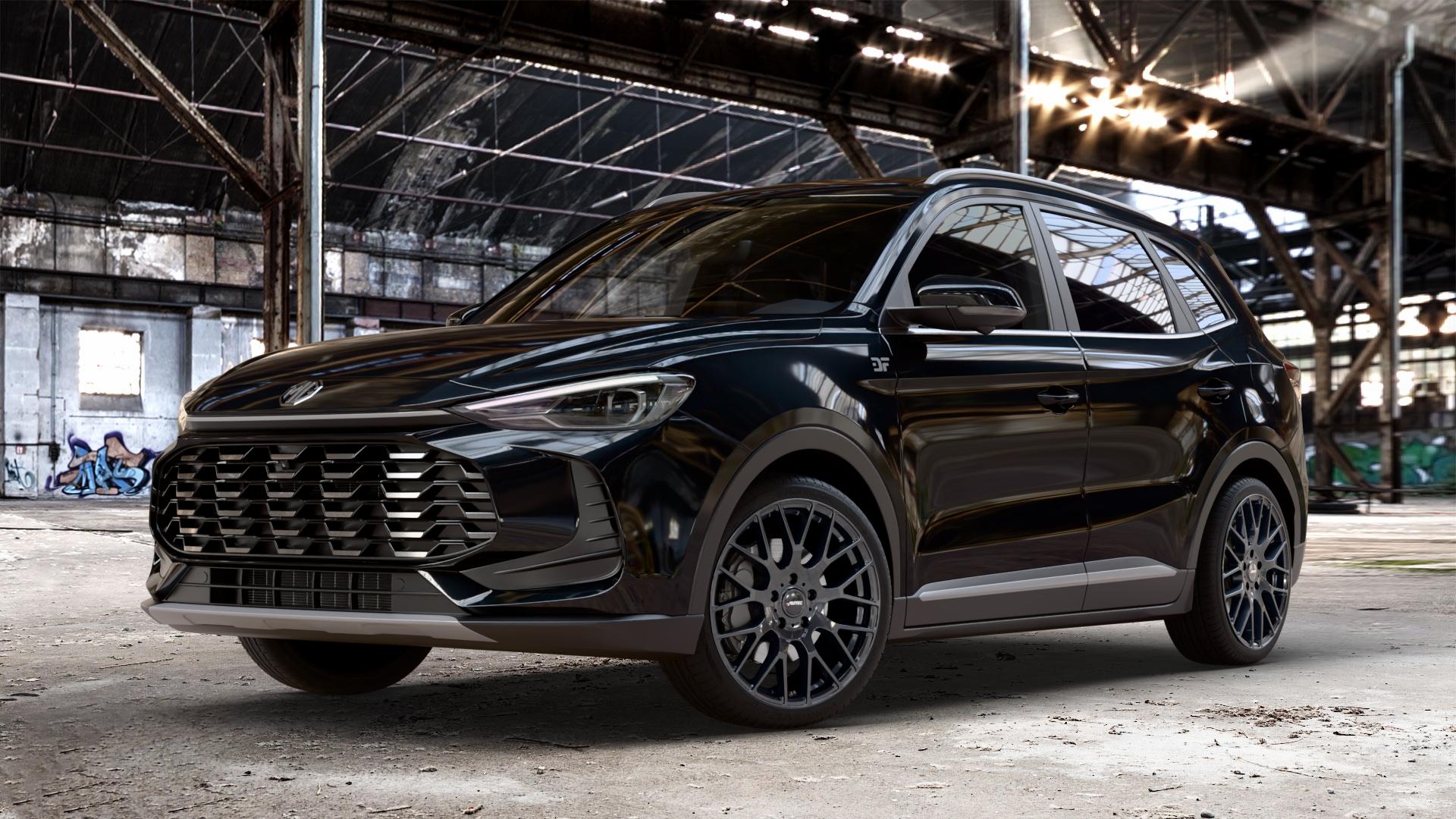AUTEC Nimah Schwarz Felge mit Reifen in 19Zoll Winterfelge Alufelge auf metallic schwarzem MG ZS Typ ZS3A ⬇️ mit 15mm Tieferlegung ⬇️ Old Industrial Hall_max_4400mm_2024 Frontansicht_1