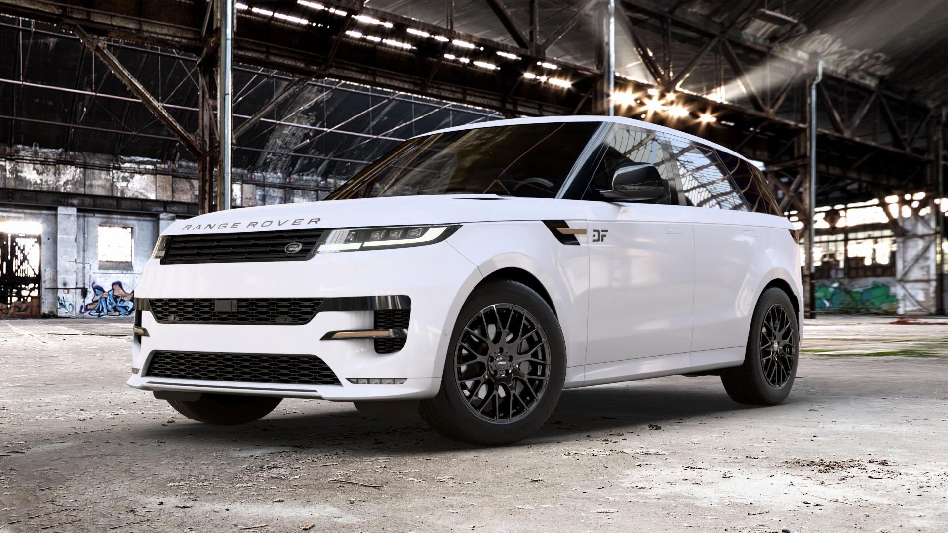 AUTEC Nimah Schwarz Felge mit Reifen in 20Zoll Winterfelge Alufelge auf weissem Land Rover Range Sport Typ LS LW Facelift L1 ⬇️ mit 15mm Tieferlegung ⬇️ Old Industrial Hall_max_5300mm_2024 Frontansicht_1