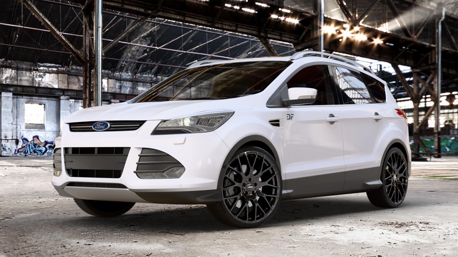 AUTEC Nimah Schwarz Felge mit Reifen in 21Zoll Winterfelge Alufelge auf weissem Ford Kuga II ⬇️ mit 15mm Tieferlegung ⬇️ Old Industrial Hall_max_4400mm_2024 Frontansicht_1